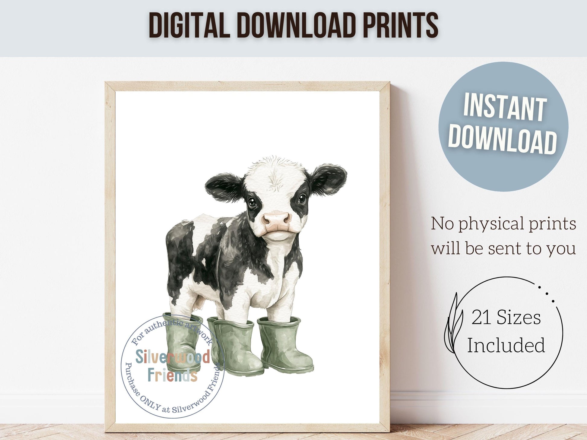 Cow Nursery Prints, Sage Green Highland Cow Nursery Decor, Black and White Cow Picture, Neutral Cowboy Western Nursery Decor Digital Print
