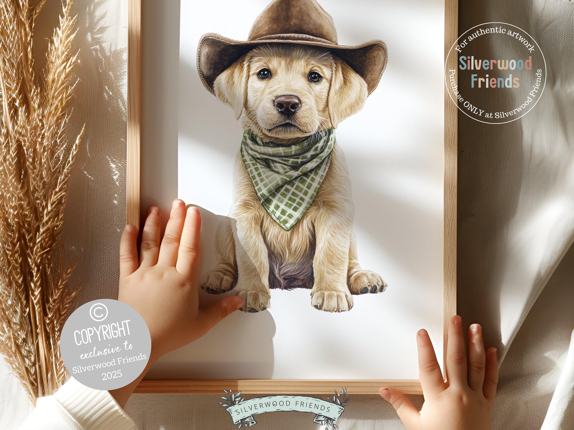 Labrador Dog Cowboy Hat Print, Cowboy Western Neutral Nursery Decor, Sage Green Dog Nursery Wall Art, Farmhouse Decor Labrador Digital Print