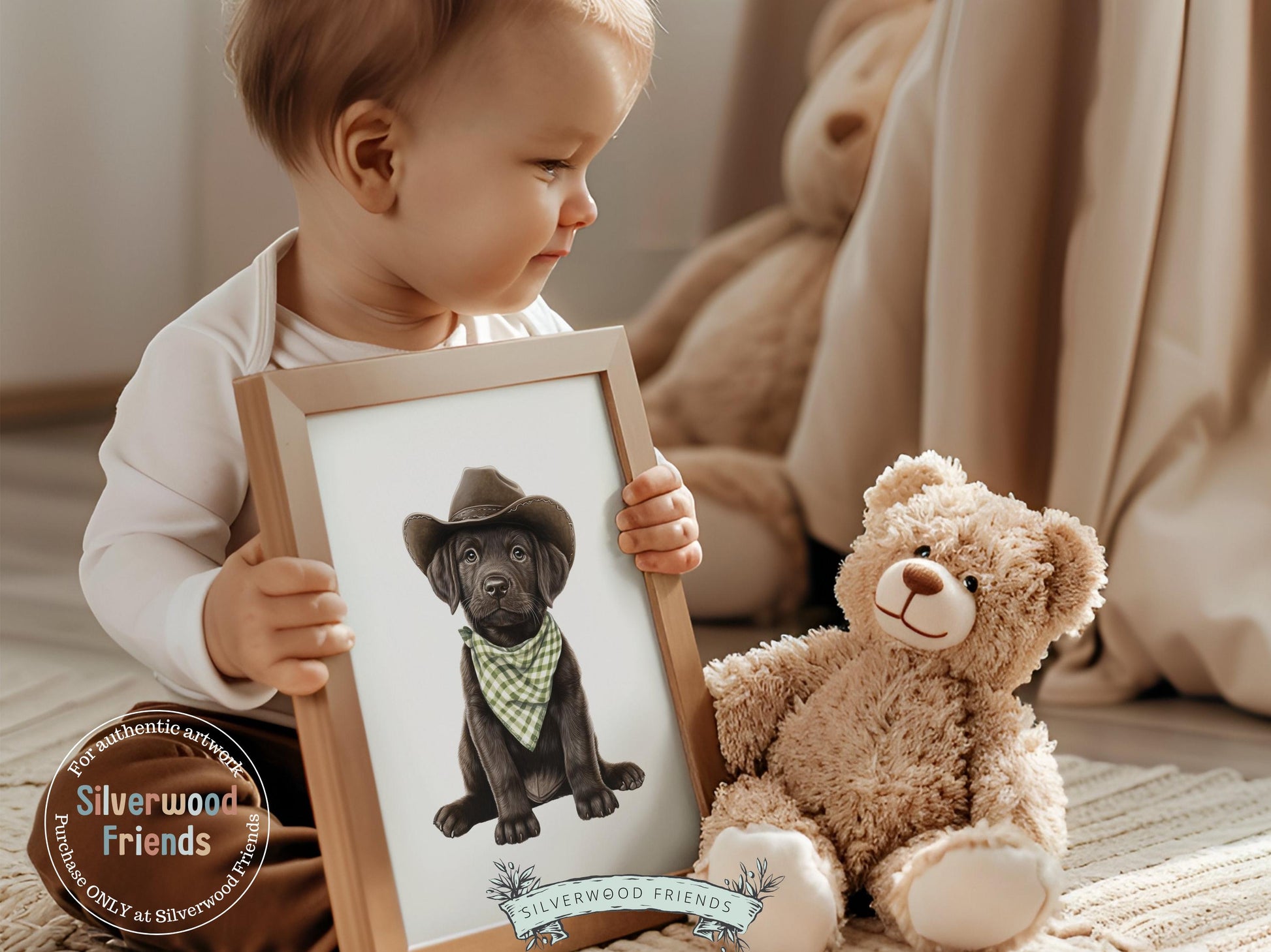 Labrador Dog Cowboy Hat Print, Cowboy Western Neutral Nursery Decor, Sage Green Dog Nursery Wall Art, Kids Farmhouse Dog Decor Digital Print