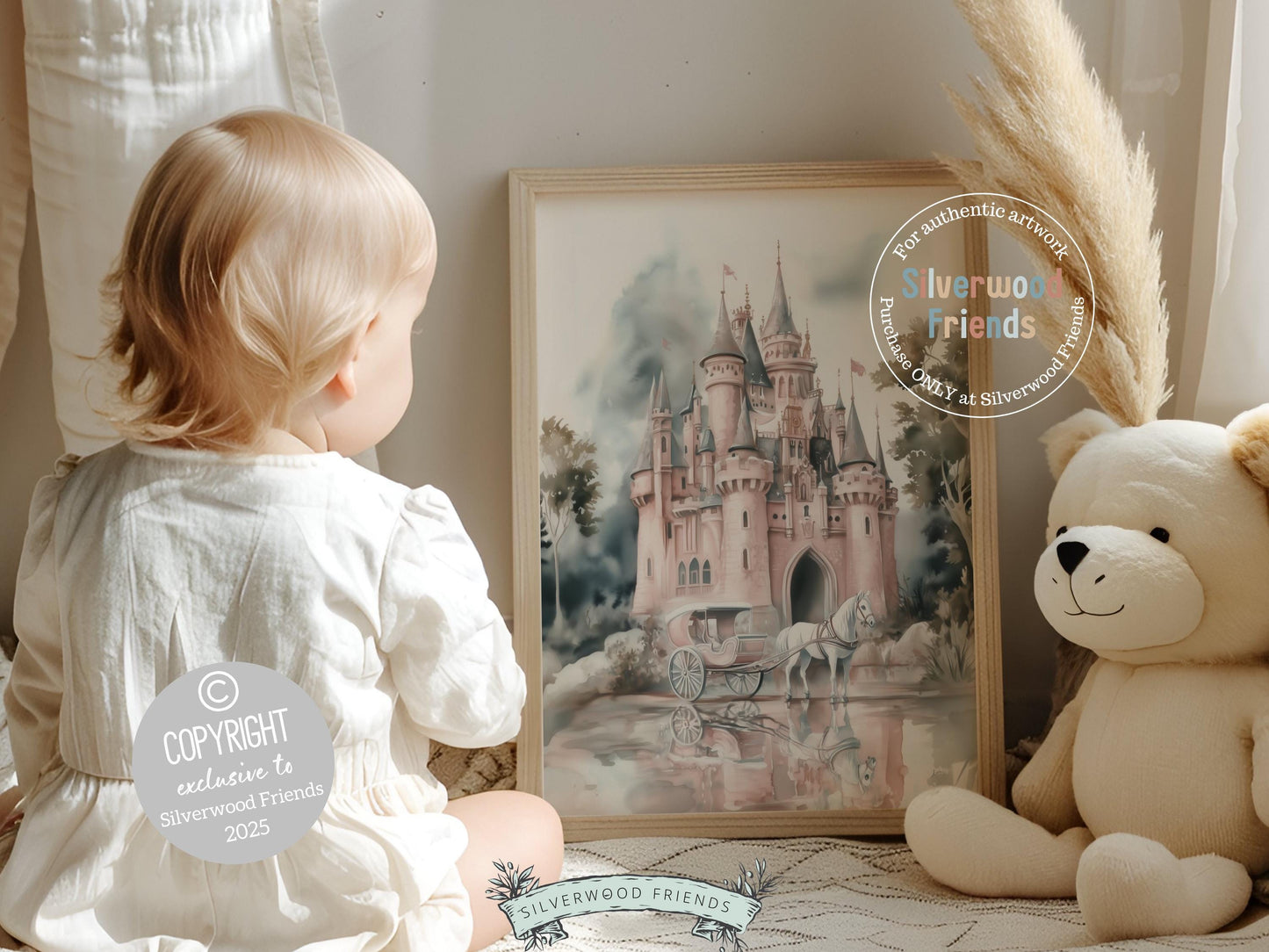 Baby Girl Princess Nursery Print, Princess Nursery Decor, Fairytale Nursery Wall Art, Girls Fantasy Castle Room Wall Decor Digital Print