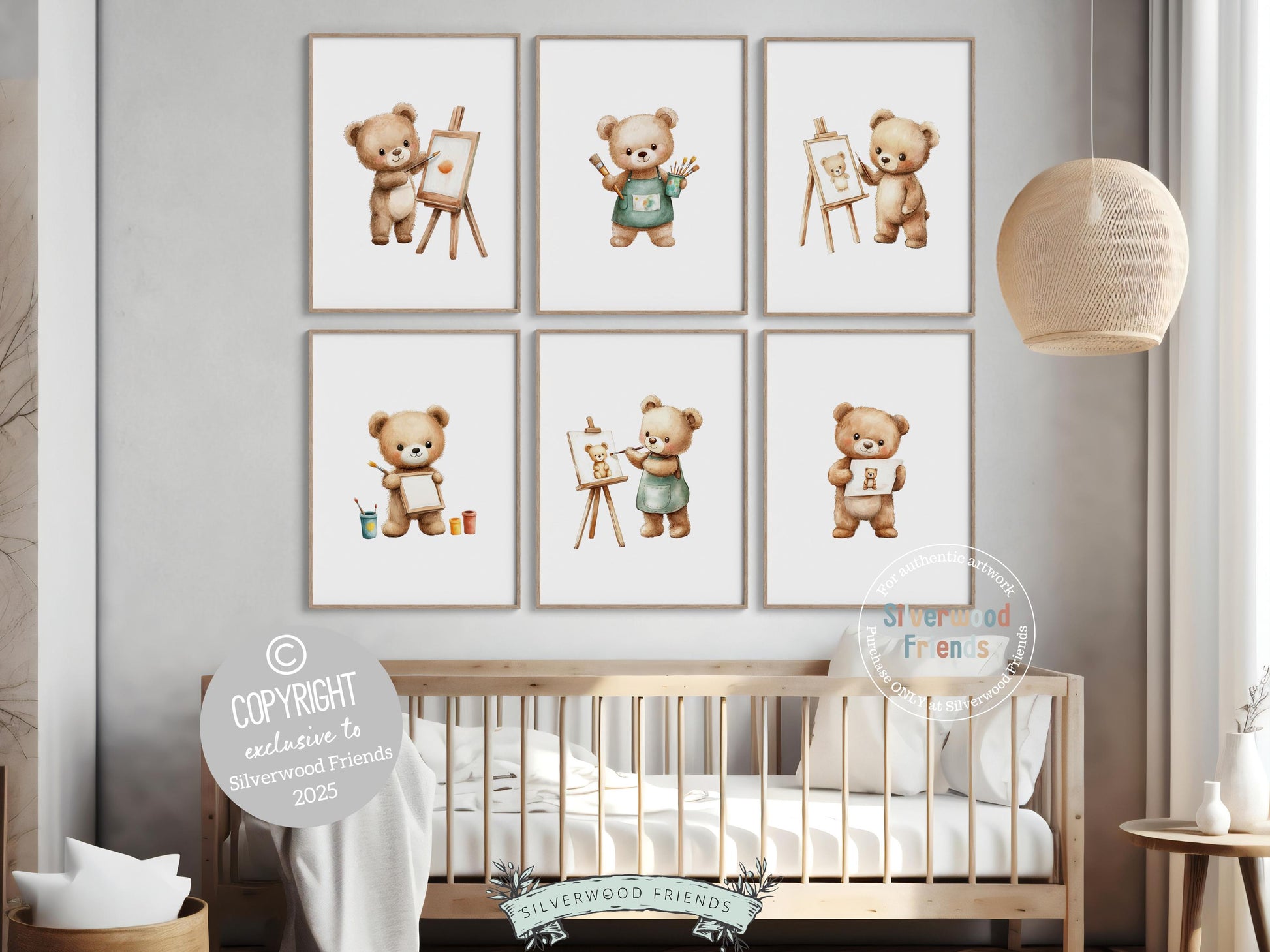 Artistic Teddy Bear Nursery Prints, Artist Bear Nursery Decor, Bear Nursery Wall Art, Creative Kids Room Art Classroom Decor Digital Print