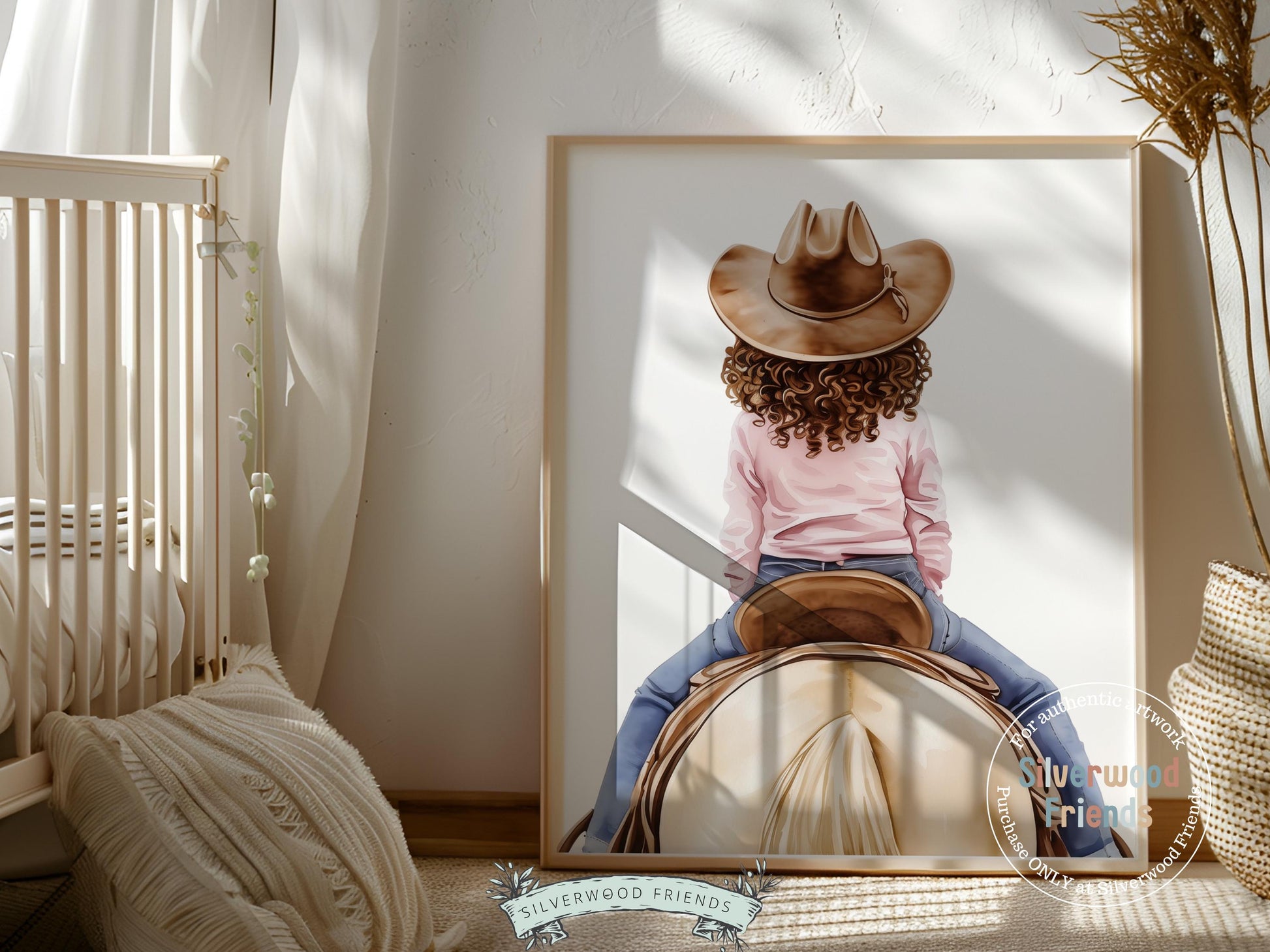 Cowgirl Nursery Print, African American Western Cowgirl Horse Nursery Decor, Little Black Girl Horse Riding Nursery Wall Art Digital Print