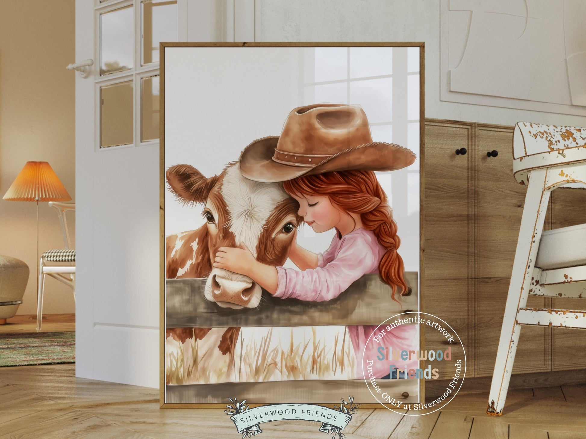 Cow Nursery Print, Baby Girl Highland Cow Nursery Decor, Pink Cowgirl Nursery Print, Kids Farm Animal Room Wall Decor Digital Print