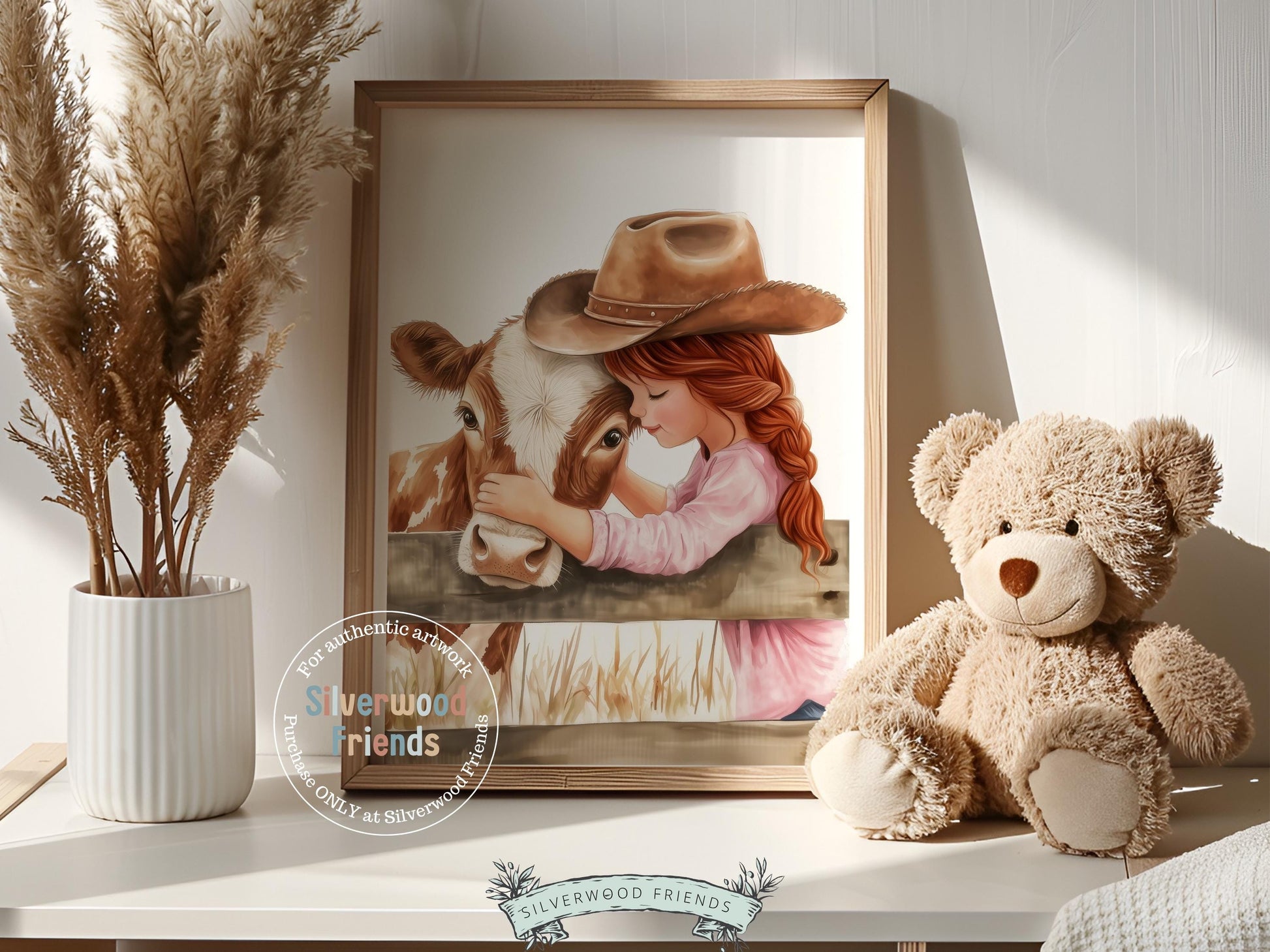 Cow Nursery Print, Baby Girl Highland Cow Nursery Decor, Pink Cowgirl Nursery Print, Kids Farm Animal Room Wall Decor Digital Print