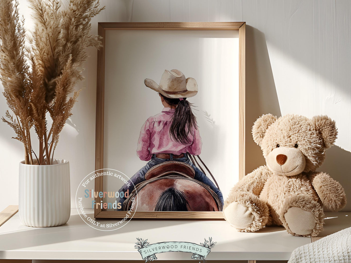 Cowgirl Nursery Print, Cowgirl Nursery Decor, Baby Girl Western Nursery Decor, Little Black Hair Girl Horse Riding Nursery Digital Print