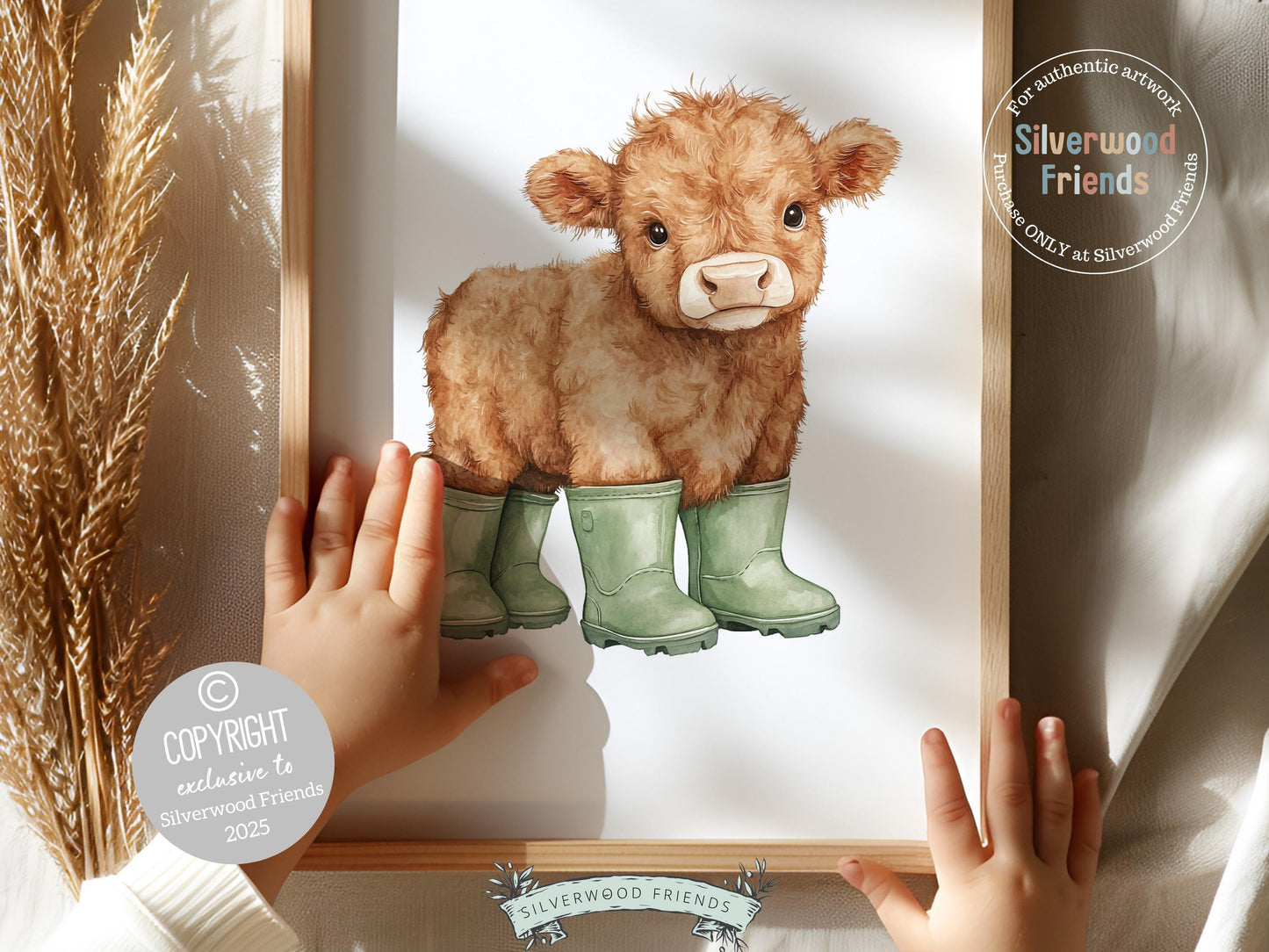 Baby Farm Animal Nursery Prints, Sage Green Highland Cow Western Nursery Decor, Kids Green Nursery Wall Art Duck in Rainboots Digital Print
