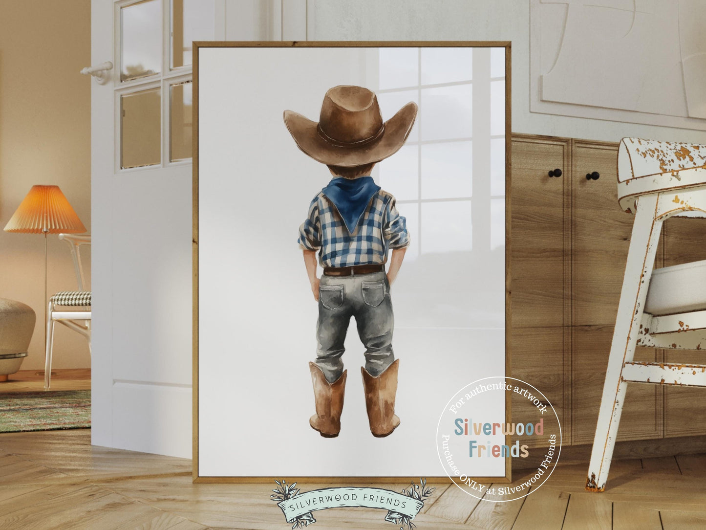 Wrangle up some rustic charm with our Cowboy Nursery Print, featuring a sweet little cowboy. Perfect for a western-themed nursery, this heartwarming artwork matches many of our prints and sets, and adds a touch of countryside magic and makes a cherished baby shower gift!