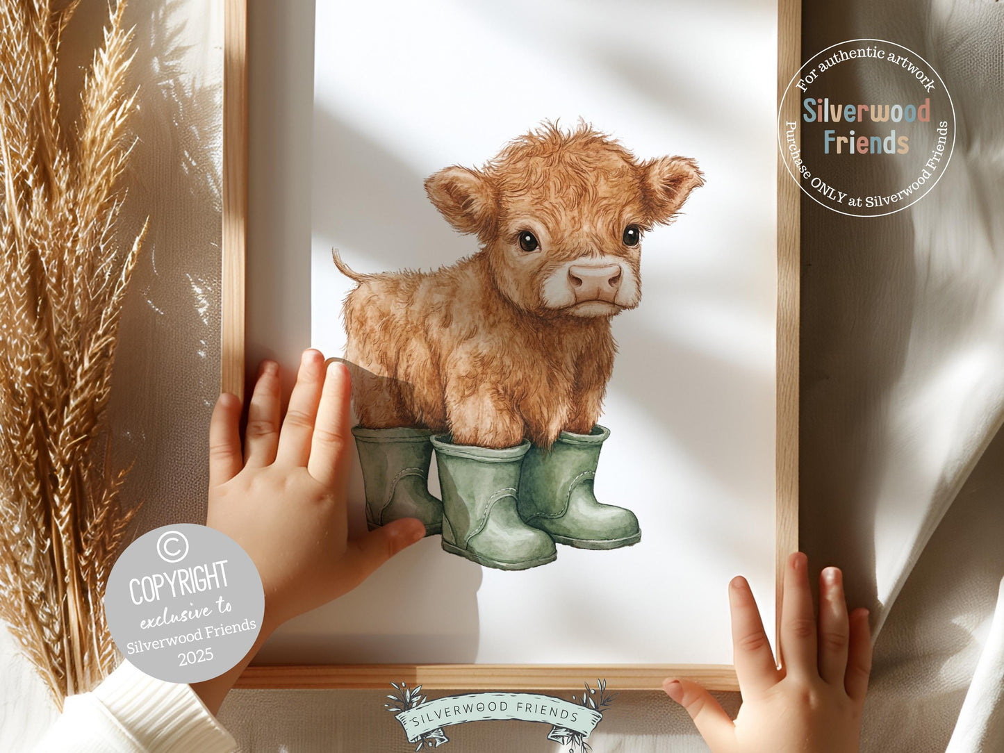Highland Cow Nursery Print, Sage Green Highland Cow Nursery Decor, Watercolor Highland Cow Gift, Kids Farm Bedroom Wall Decor Digital Print