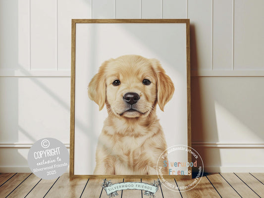 Aww, cuteness overload! This adorable blonde Labrador puppy print brings a playful pop of charm to any space—perfect for nurseries, dog-loving homes, or as a sweet gift for baby showers and pup enthusiasts alike.