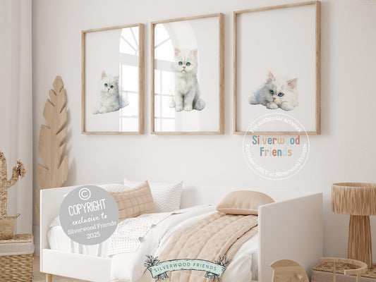 Ragdoll Cat Print Set of 3, Ragdoll Kitten Nursery Decor, Ragdoll Cat Nursery Wall Art, Cat Themed Gifts, Cat Poster Painting Digital Print