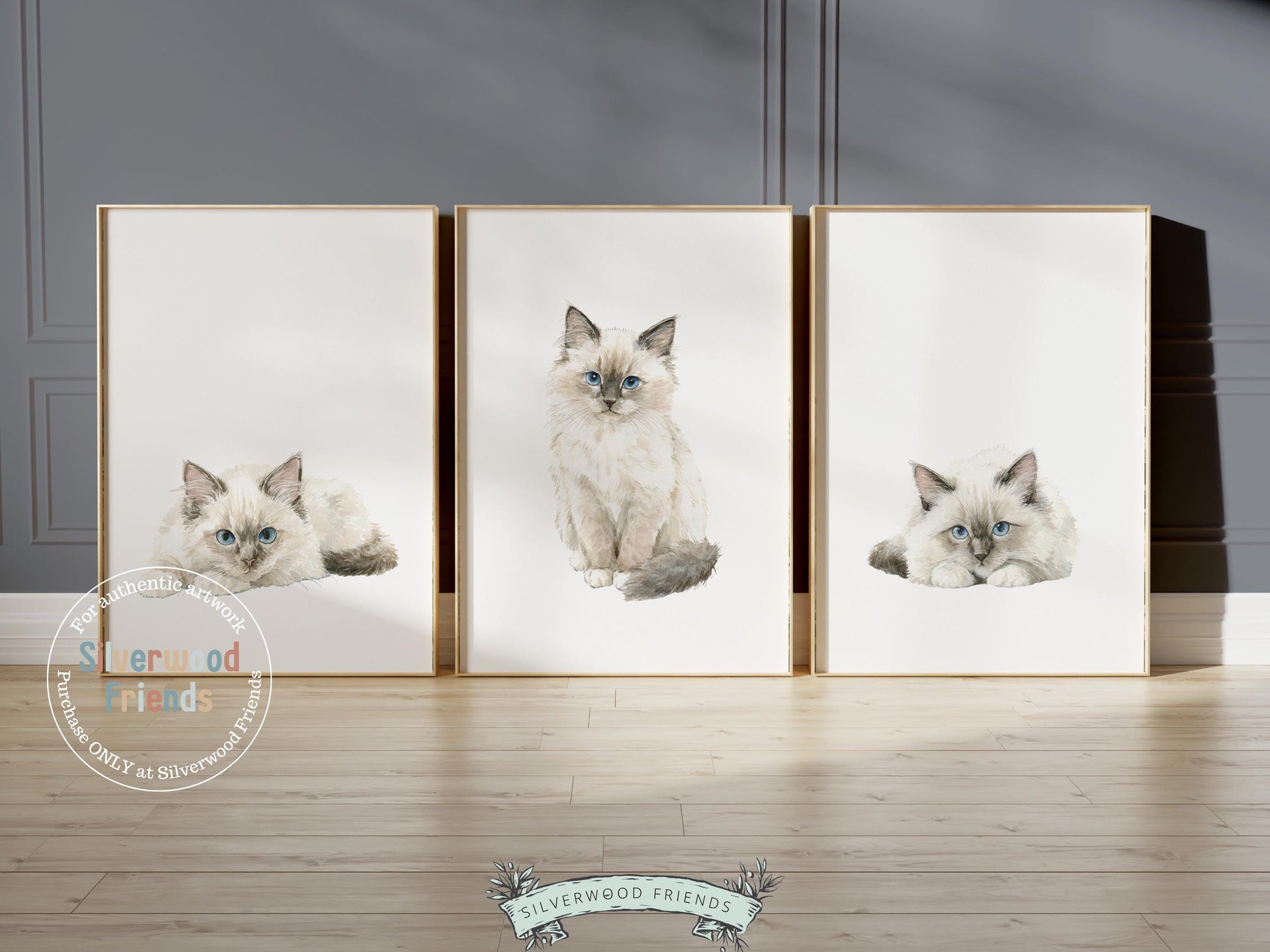Ragdoll Cat Print Set of 3, Ragdoll Kitten Nursery Decor, Ragdoll Cat Nursery Wall Art, Cat Themed Gifts, Cat Poster Painting Digital Print