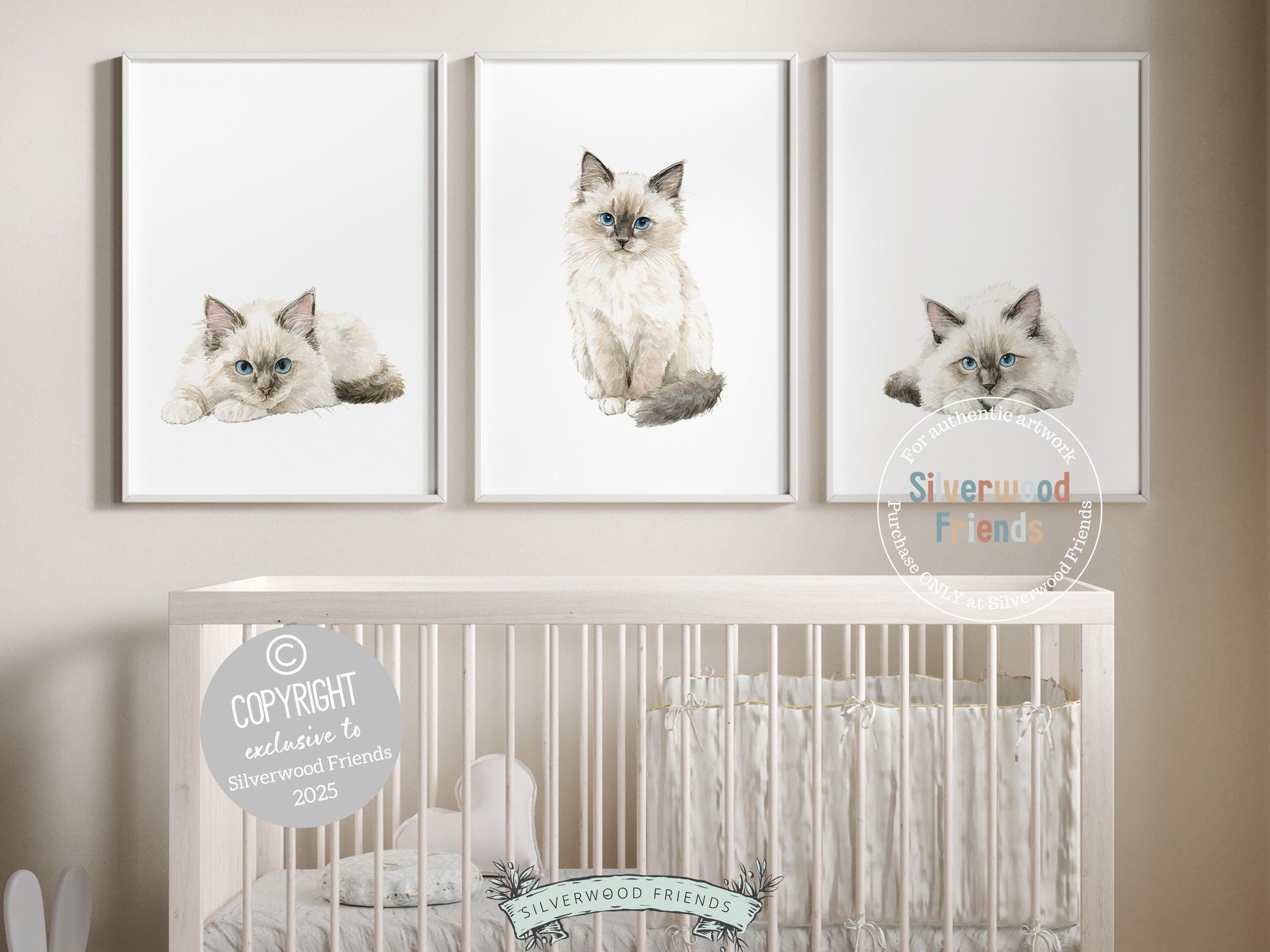 Ragdoll Cat Print Set of 3, Ragdoll Kitten Nursery Decor, Ragdoll Cat Nursery Wall Art, Cat Themed Gifts, Cat Poster Painting Digital Print