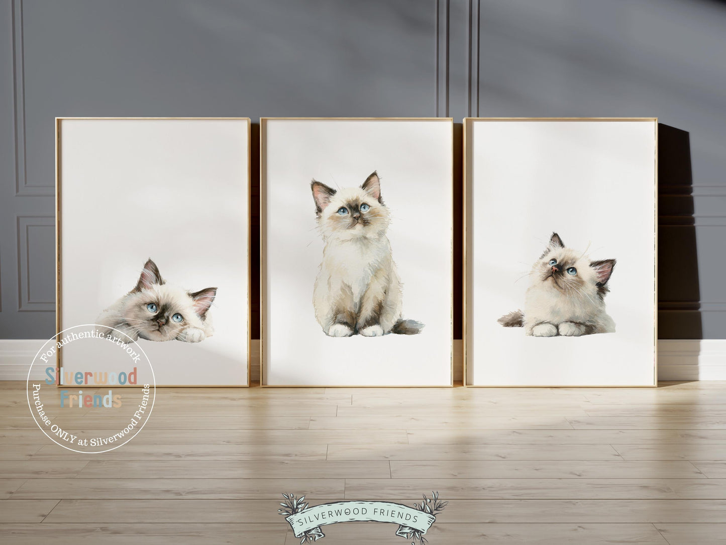 Ragdoll Cat Print Set of 3, Ragdoll Kitten Nursery Decor, Ragdoll Cat Nursery Wall Art, Cat Themed Gifts, Cat Poster Painting Digital Print