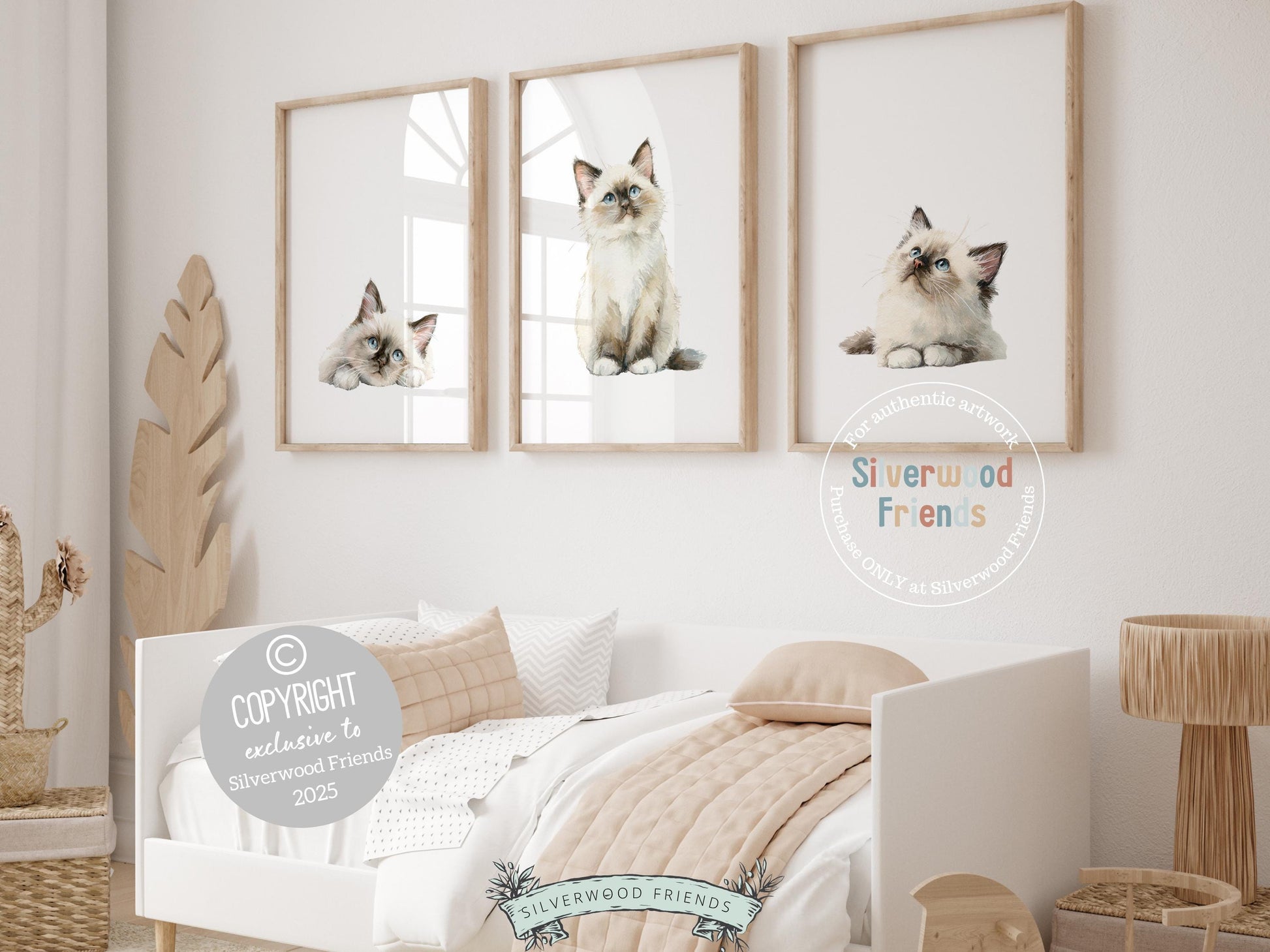 Ragdoll Cat Print Set of 3, Ragdoll Kitten Nursery Decor, Ragdoll Cat Nursery Wall Art, Cat Themed Gifts, Cat Poster Painting Digital Print
