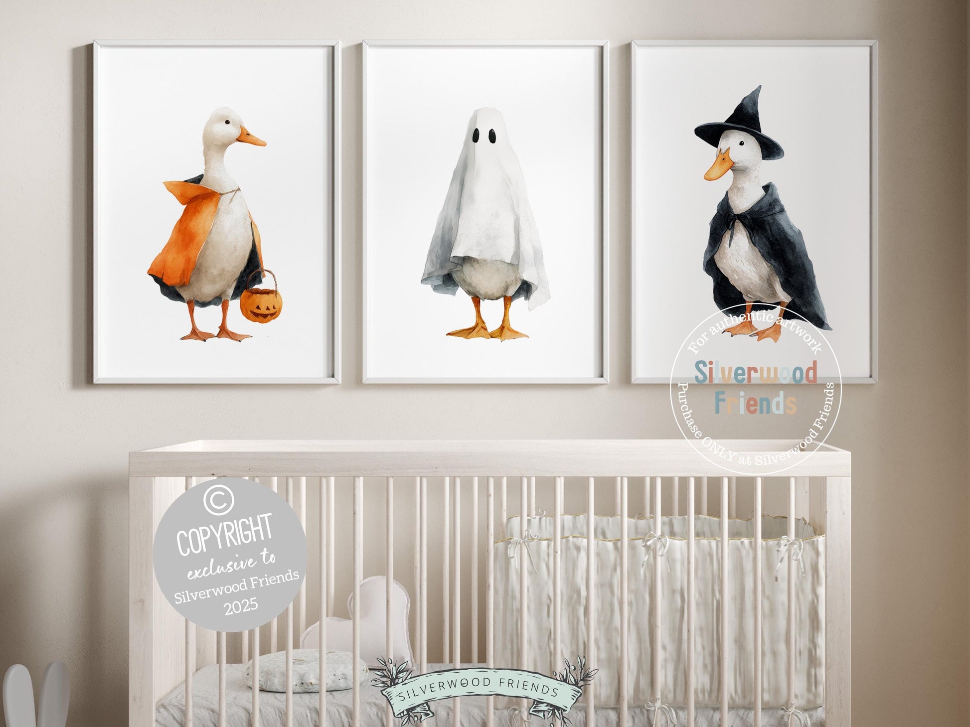 Set of 3 Duck Halloween Nursery Prints, Spooky Duck Nursery Decor, Halloween Nursery Wall Art, Kids Farm Animal Wall Decor Digital Print