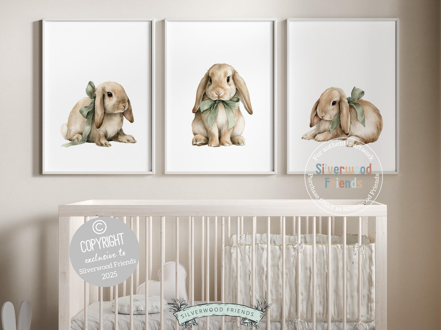 Bunny Nursery Prints, Sage Green Woodland Bunny Nursery Decor, Neutral Nursery Wall Art, Easter Decor Poster, Spring Artwork Digital Print