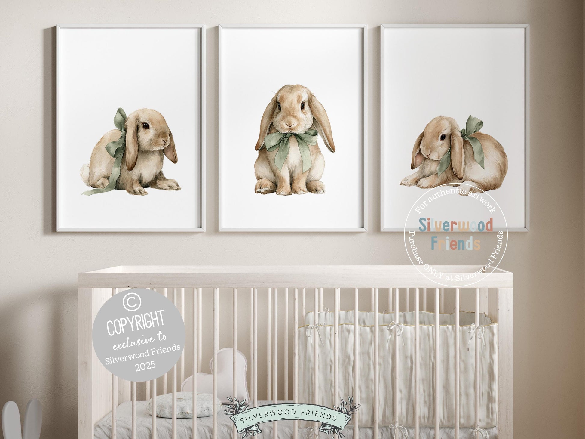 Bunny Nursery Prints, Sage Green Woodland Bunny Nursery Decor, Neutral Nursery Wall Art, Easter Decor Poster, Spring Artwork Digital Print