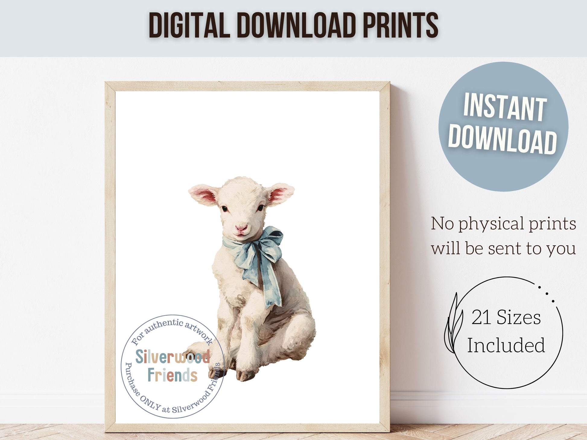 Lamb Nursery Prints, Baby Boys Blue Farm Animal Nursery Decor, Farmyard Nursery Wall Art, Easter Decor Poster, Spring Artwork Digital Print