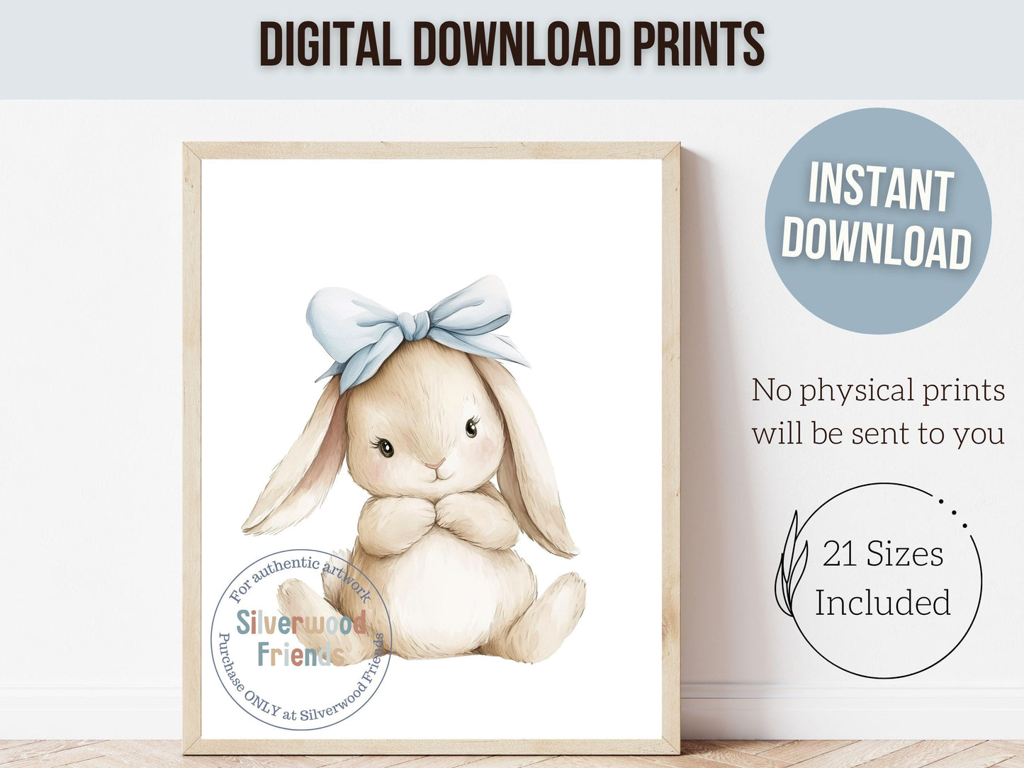 Baby Boys Bunny Nursery Prints, Baby Boy Woodland Bunny Nursery Decor, Nursery Wall Art, Easter Decor Poster, Spring Artwork Digital Print