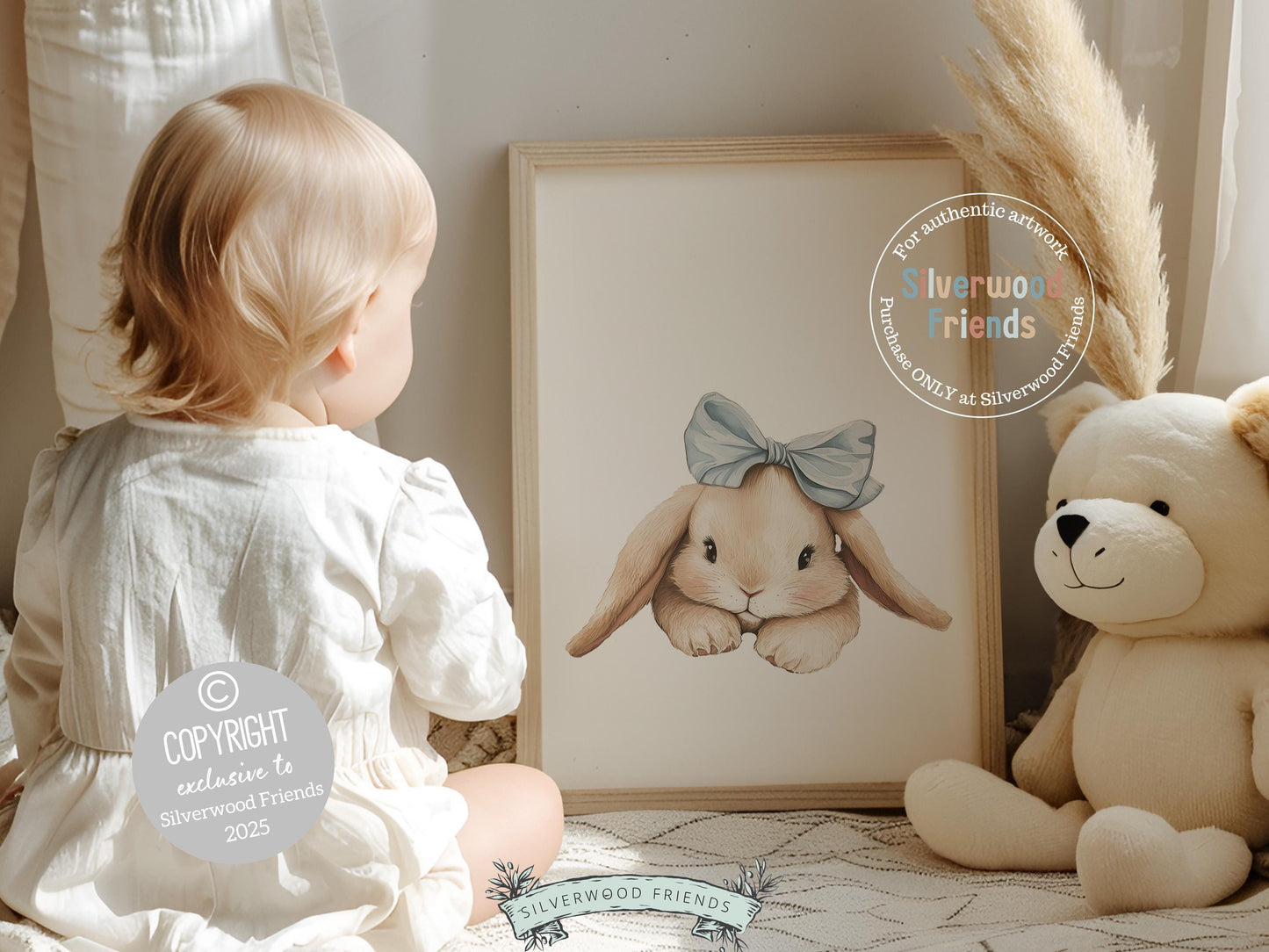 Baby Boys Bunny Nursery Prints, Baby Boy Woodland Bunny Nursery Decor, Nursery Wall Art, Easter Decor Poster, Spring Artwork Digital Print