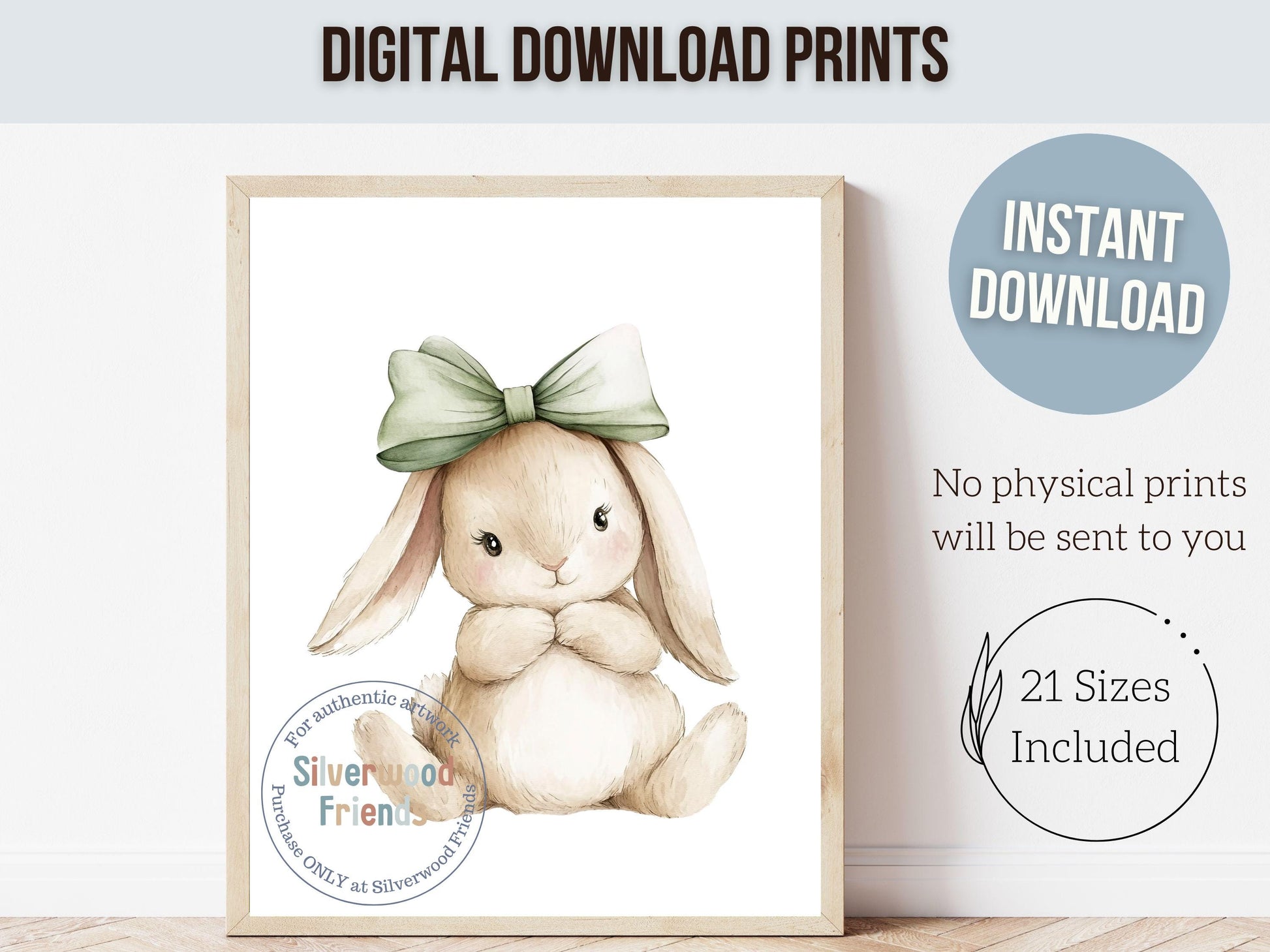 Bunny Nursery Prints, Sage Green Woodland Bunny Nursery Decor, Neutral Nursery Wall Art, Easter Decor Poster, Spring Artwork Digital Print