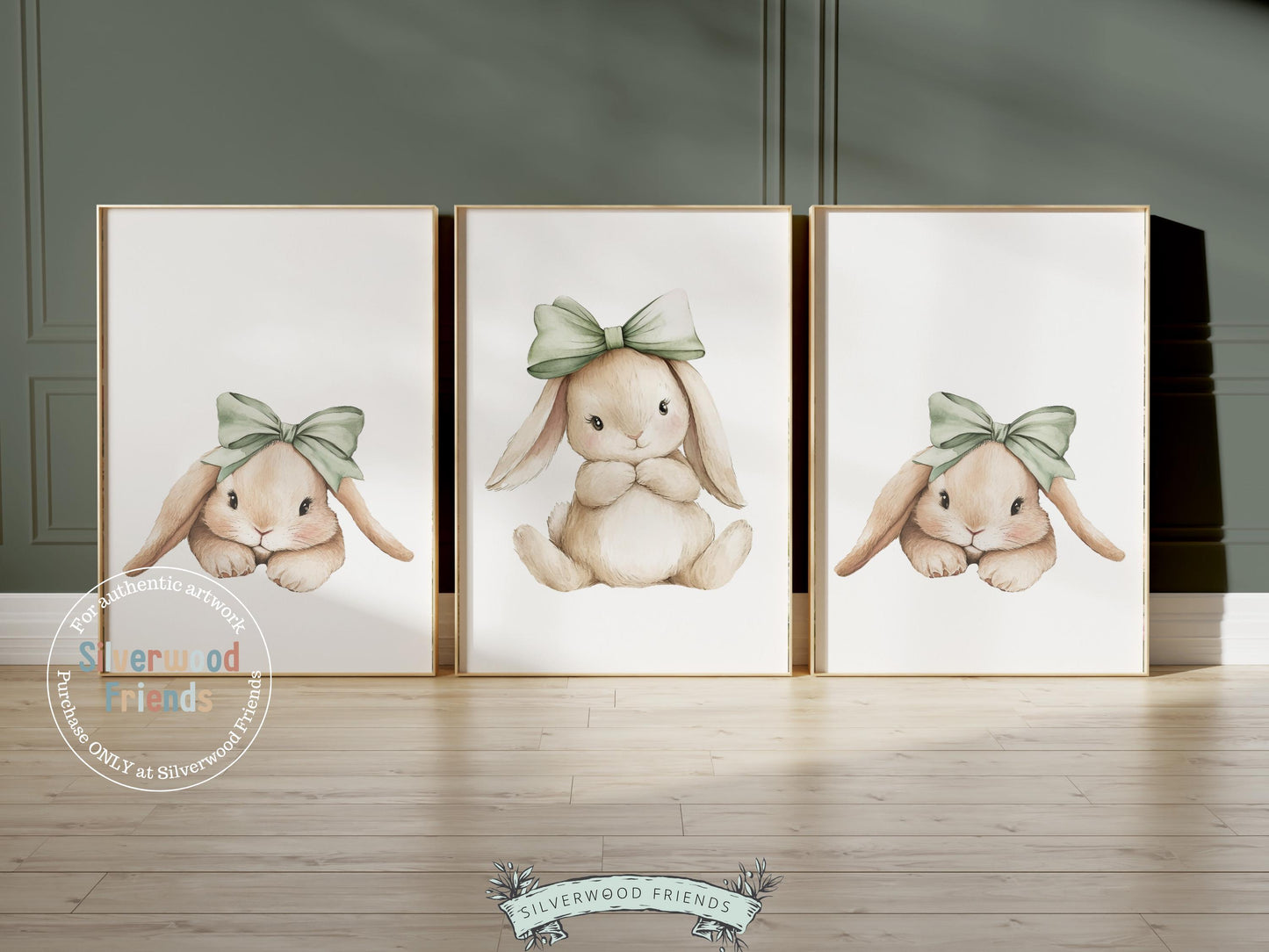 Bunny Nursery Prints, Sage Green Woodland Bunny Nursery Decor, Neutral Nursery Wall Art, Easter Decor Poster, Spring Artwork Digital Print