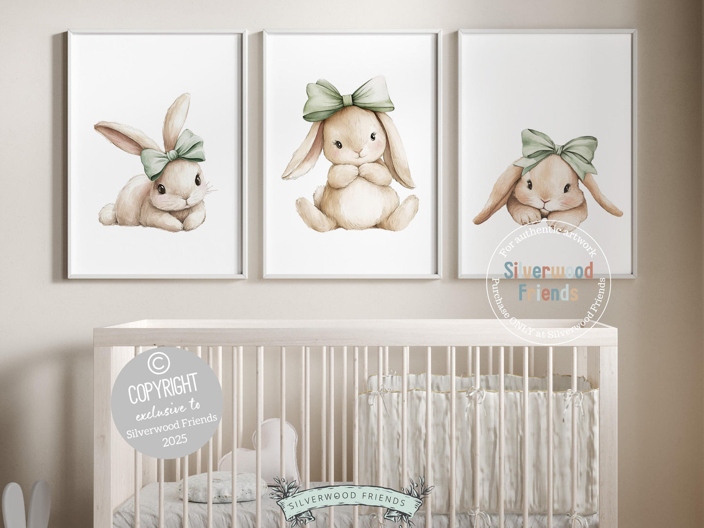 Bunny Nursery Prints, Sage Green Woodland Bunny Nursery Decor, Neutral Nursery Wall Art, Easter Decor Poster, Spring Artwork Digital Print
