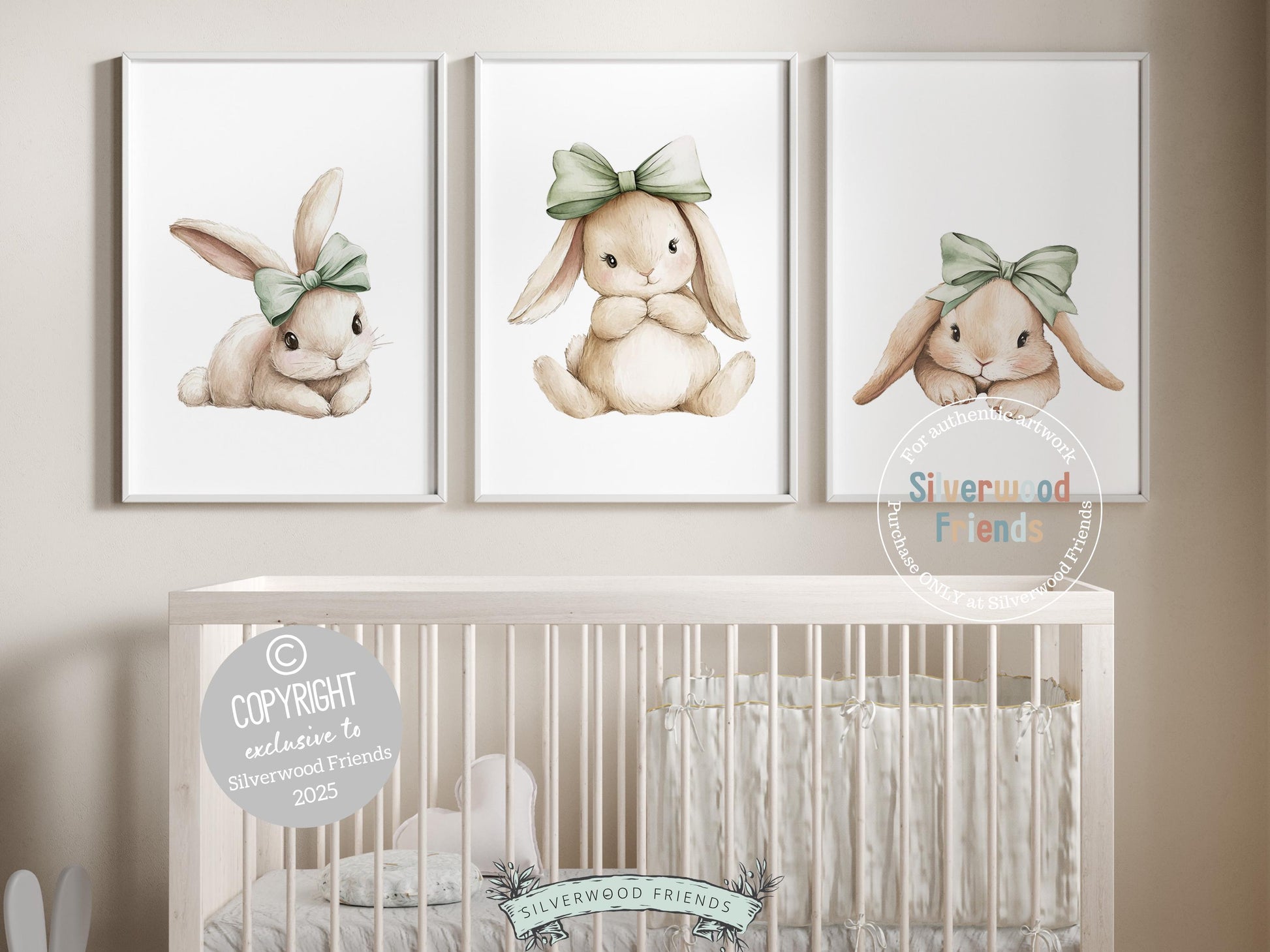 Bunny Nursery Prints, Sage Green Woodland Bunny Nursery Decor, Neutral Nursery Wall Art, Easter Decor Poster, Spring Artwork Digital Print