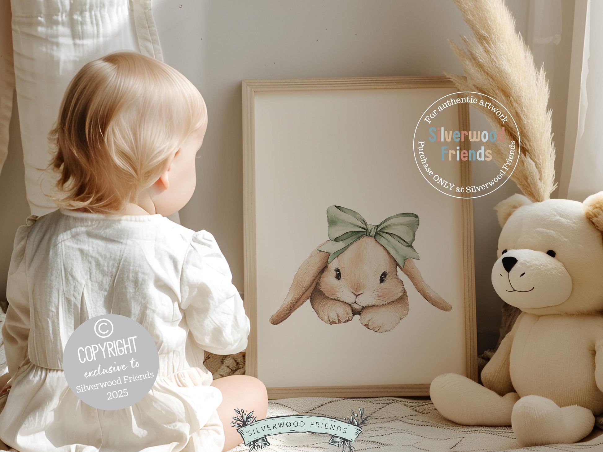 Bunny Nursery Prints, Sage Green Woodland Bunny Nursery Decor, Neutral Nursery Wall Art, Easter Decor Poster, Spring Artwork Digital Print