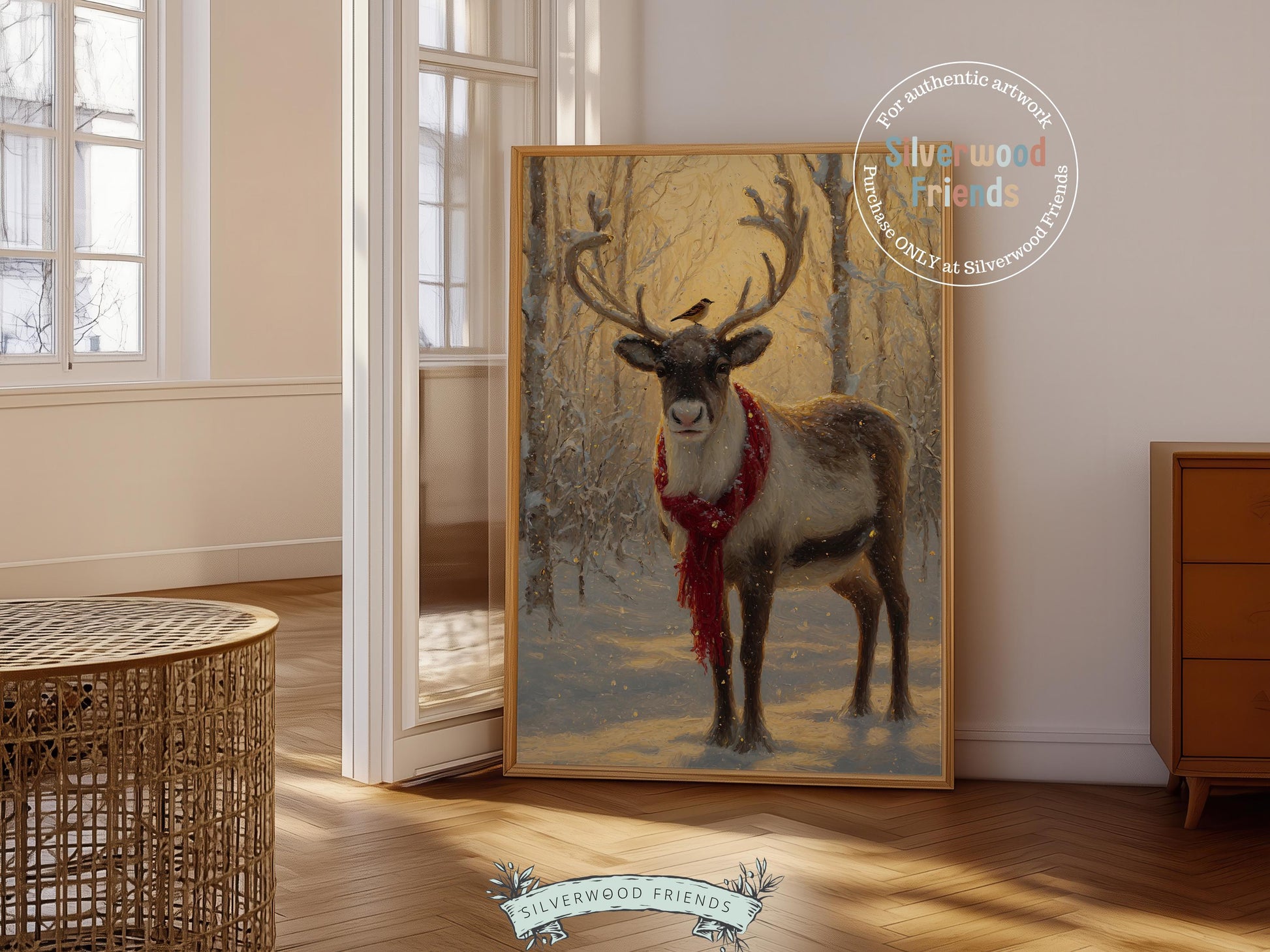 Reindeer Print, Christmas Wall Art, Christmas Printable Art, Winter Forest Prints, Rudolph Wall Art, Rustic Vintage Christmas Digital Print