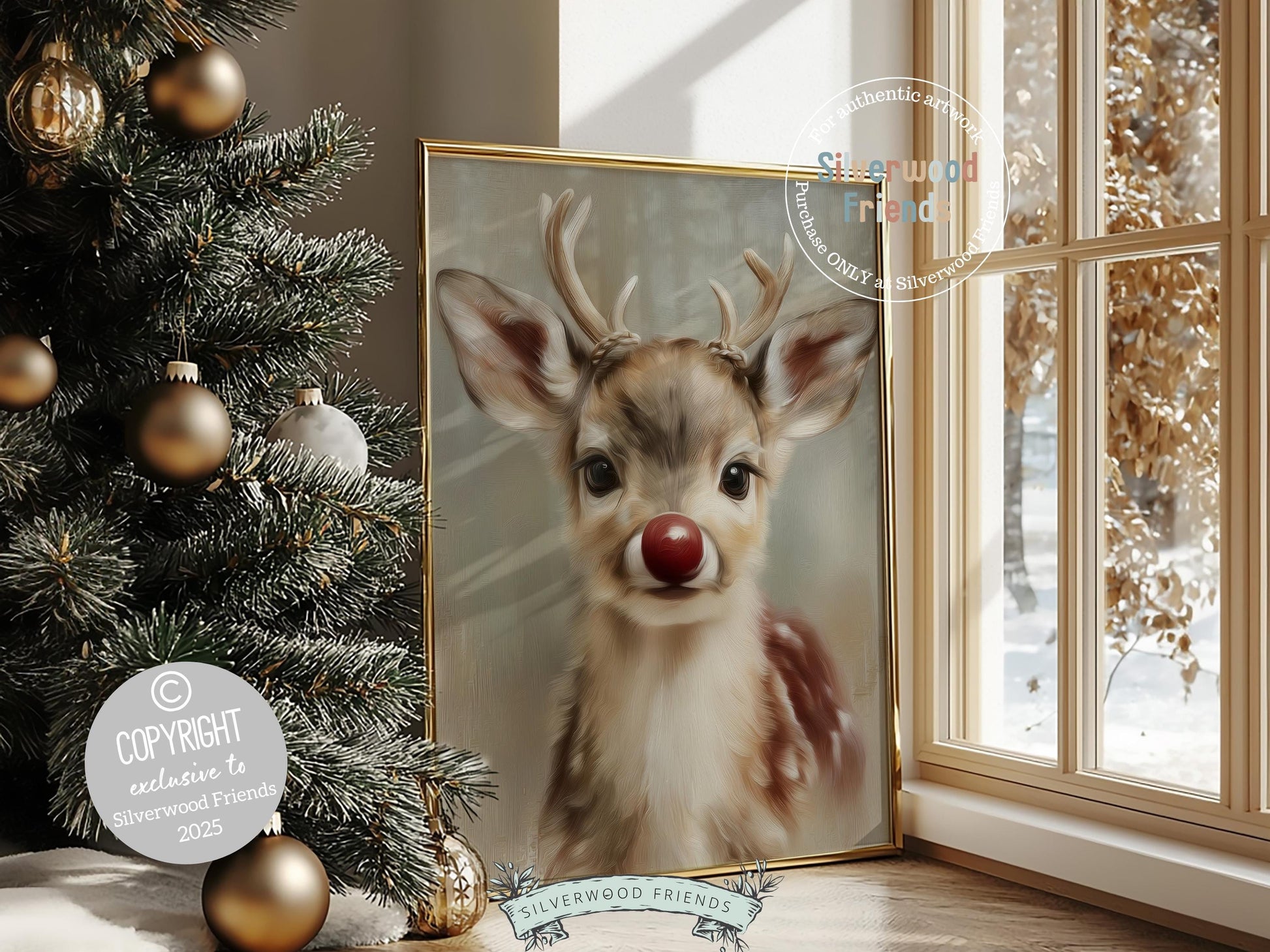 Rudolph Print, Christmas Wall Art, Christmas Printable Art, Cute Winter Deer Print, Rudolph Wall Art, Rustic Vintage Christmas Digital Print