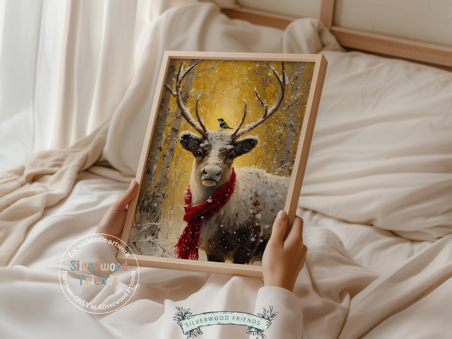 Reindeer Print, Christmas Printable Wall Art, Winter Deer Forest Print, Rudolph Wall Art, Rustic Vintage Farmhouse Christmas Digital Print