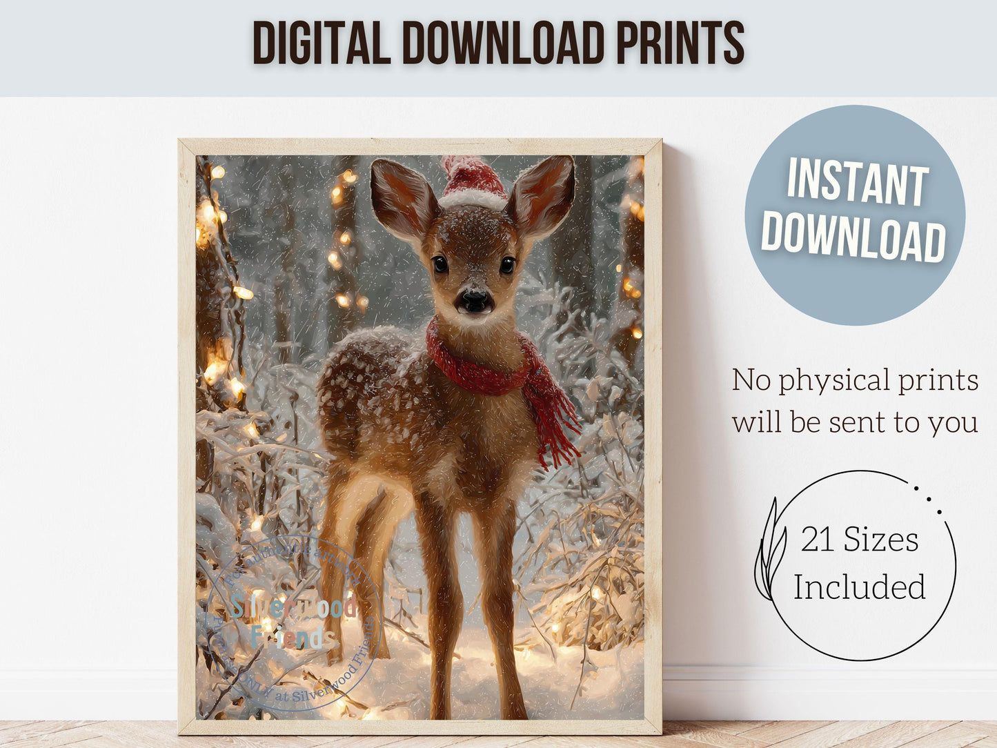 Rudolph Print, Christmas Deer Printable Wall Art, Cute Winter Deer Print, Rudolph Wall Art, Rustic Vintage Farmhouse Christmas Digital Print