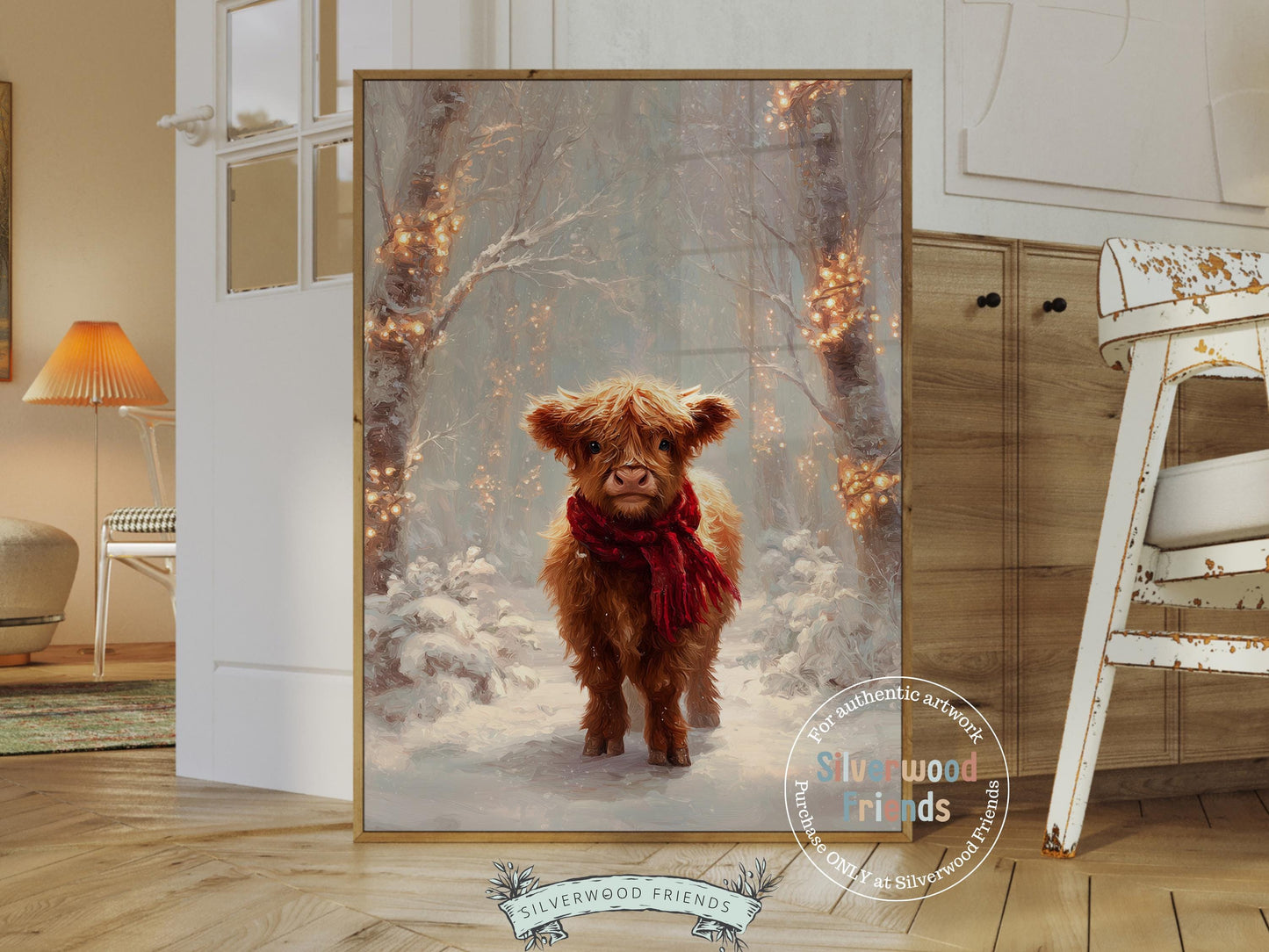 Christmas Highland Cow Print, Baby Highland Cow Christmas Decor, Christmas Printable Wall Art, Rustic Farmhouse Christmas Cow Digital Print