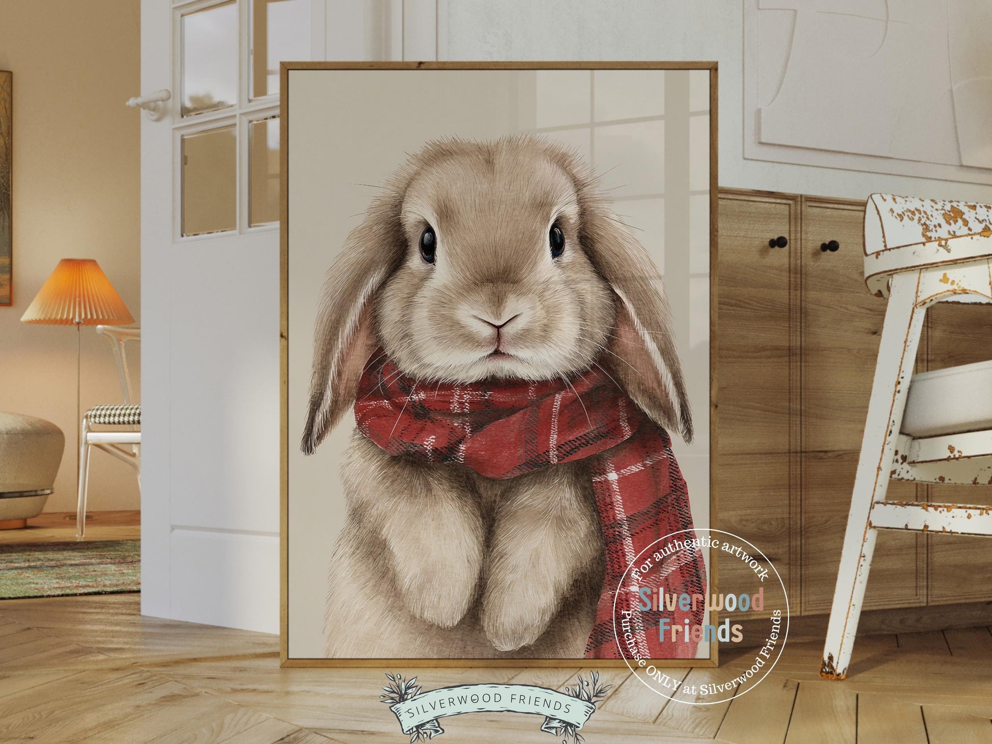 Christmas Bunny Rabbit Print, Woodland Bunny Christmas Decor, Christmas Printable Wall Art, Farmhouse Woodland Christmas Digital Print