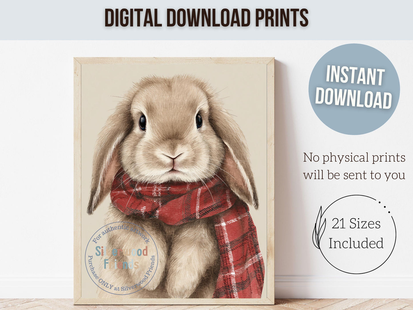 Christmas Bunny Rabbit Print, Woodland Bunny Christmas Decor, Christmas Printable Wall Art, Farmhouse Woodland Christmas Digital Print