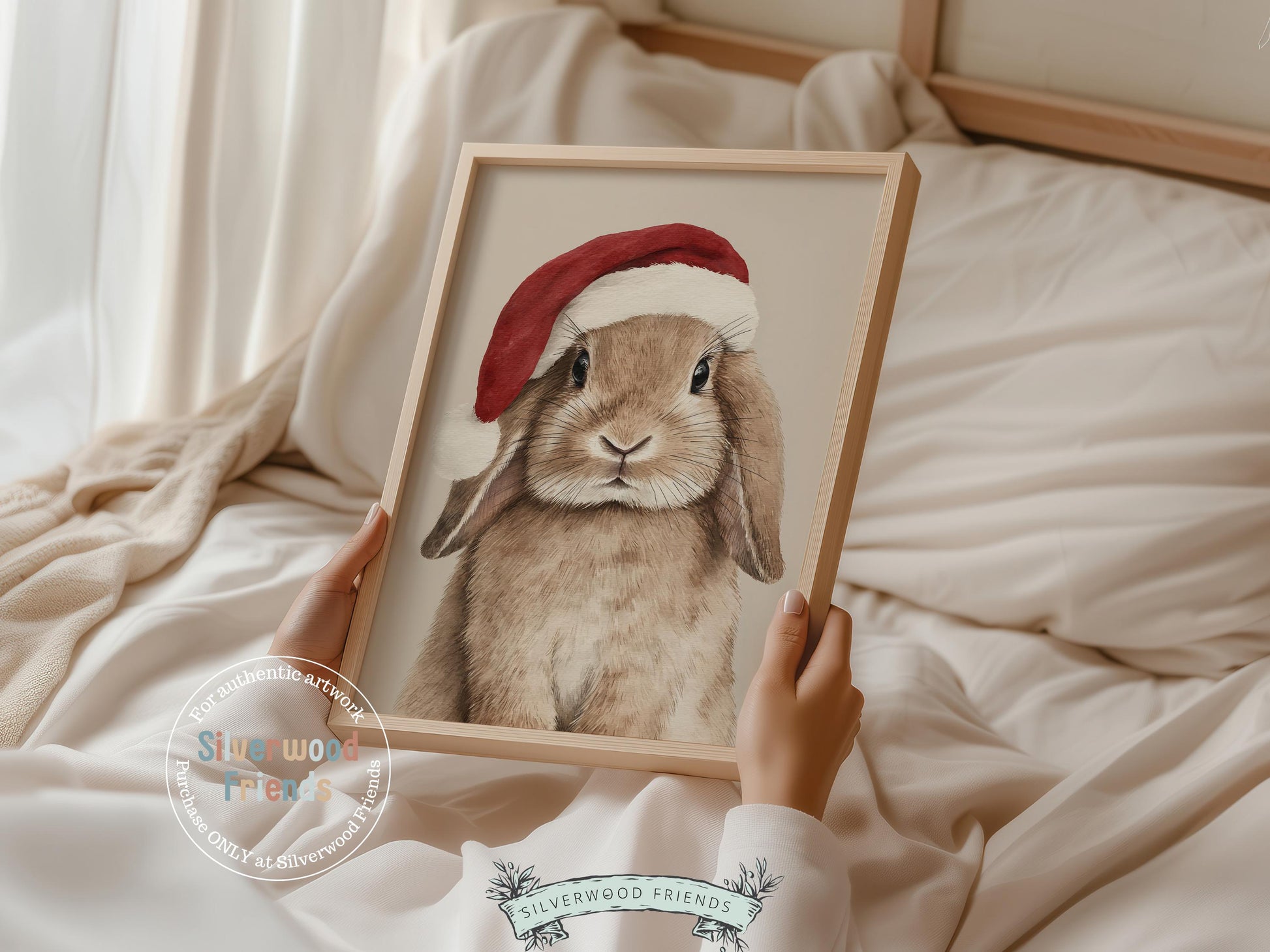 Christmas Bunny Rabbit Print, Woodland Bunny Christmas Decor, Christmas Printable Wall Art,Farmhouse Woodland Rabbit Christmas Digital Print