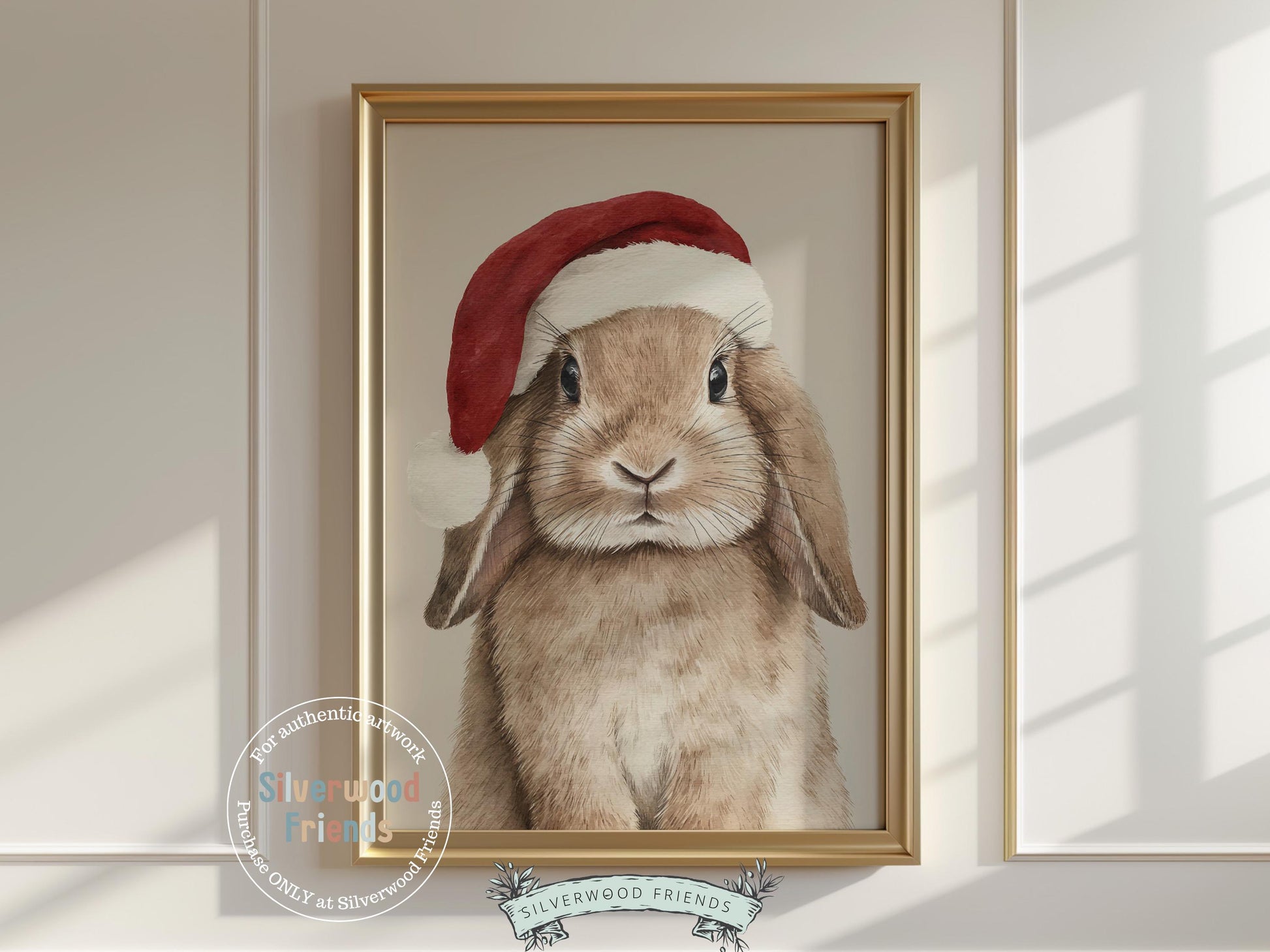 Christmas Bunny Rabbit Print, Woodland Bunny Christmas Decor, Christmas Printable Wall Art,Farmhouse Woodland Rabbit Christmas Digital Print