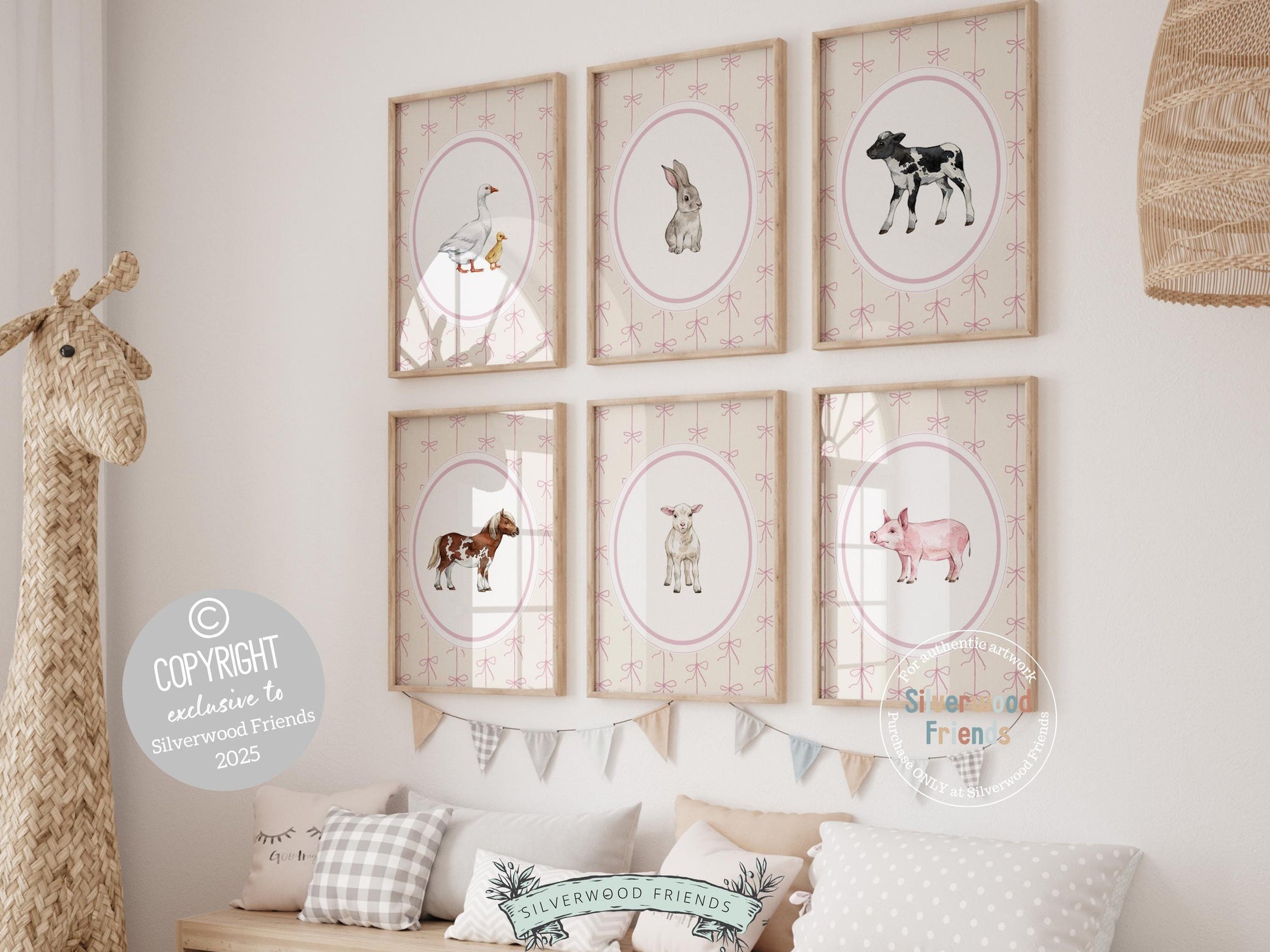 Baby Farm Animal Nursery Prints, Baby Girl Pink Farmyard Nursery Decor, Pink Farm Animal Nursery Wall Art, Farmhouse Decor Digital Prints