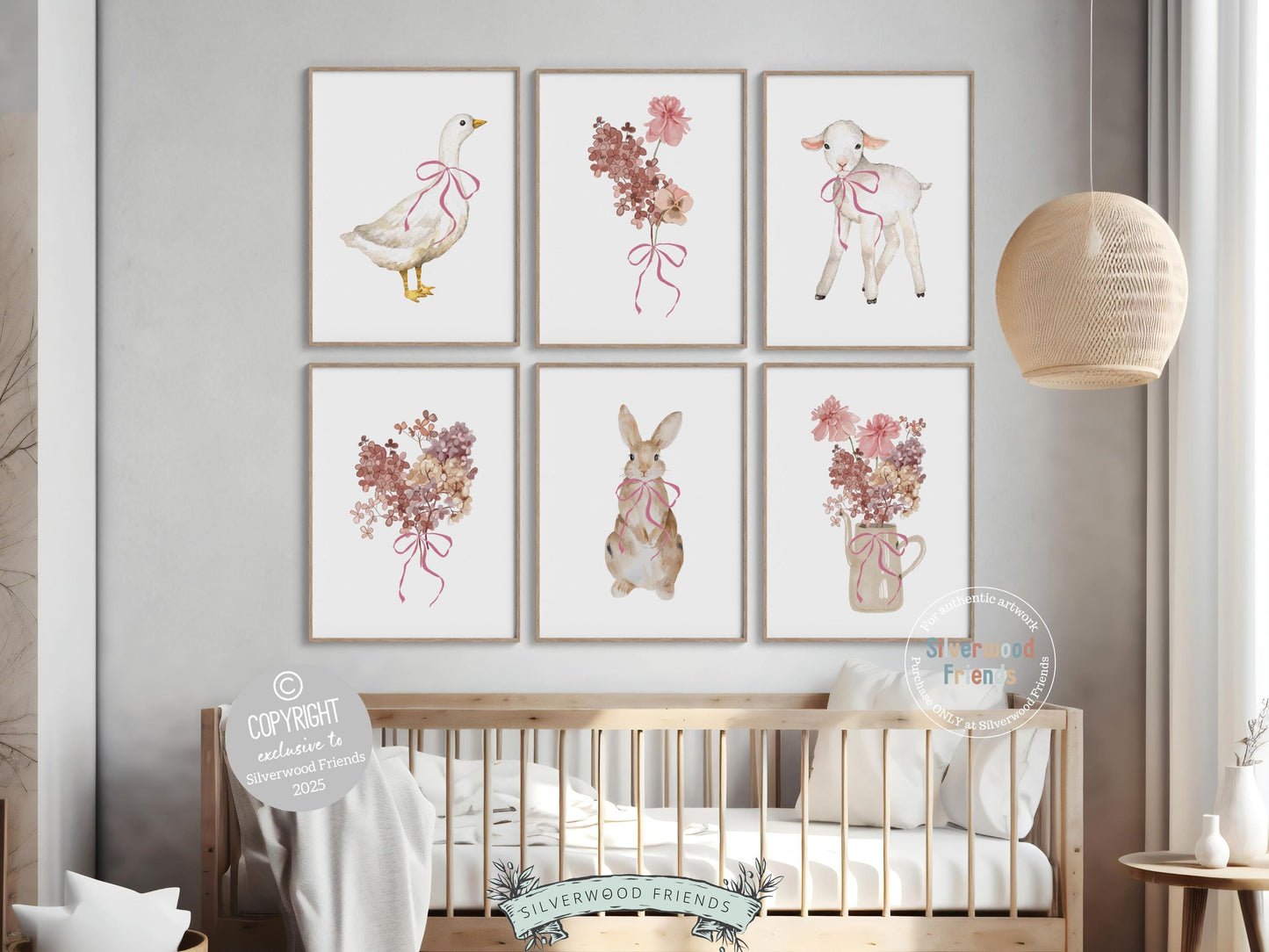 Baby Farm Animal Nursery Prints, Baby Girl Pink Floral Farmyard Nursery Decor, Pink Wildflower Nursery Wall Art, Floral Decor Digital Prints