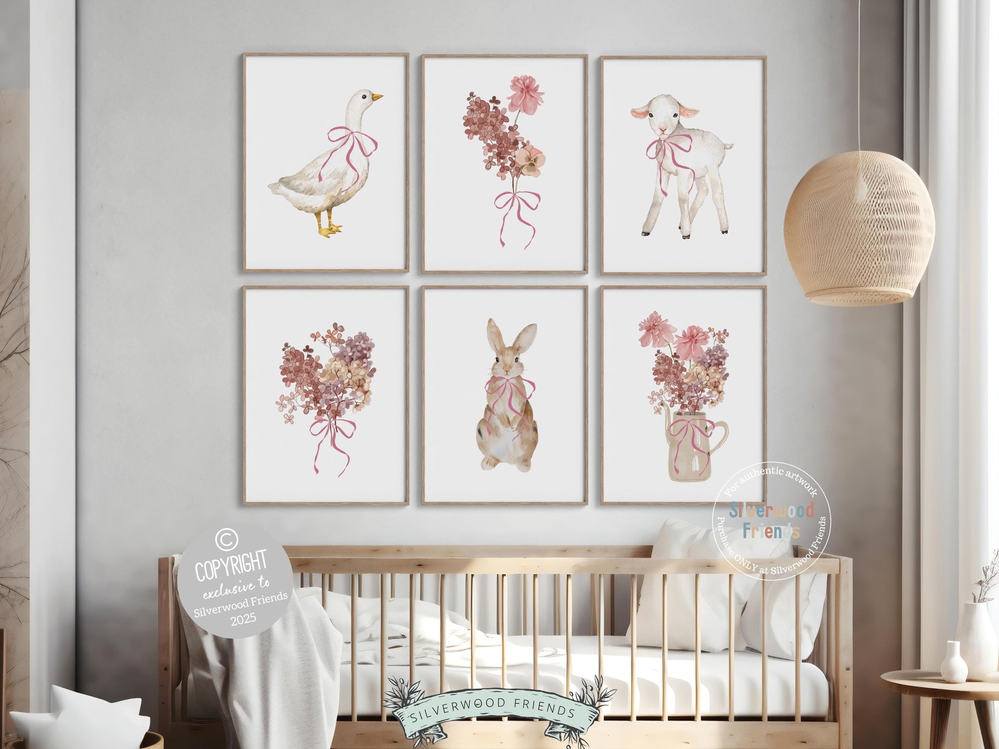 Baby Farm Animal Nursery Prints, Baby Girl Pink Floral Farmyard Nursery Decor, Pink Wildflower Nursery Wall Art, Floral Decor Digital Prints