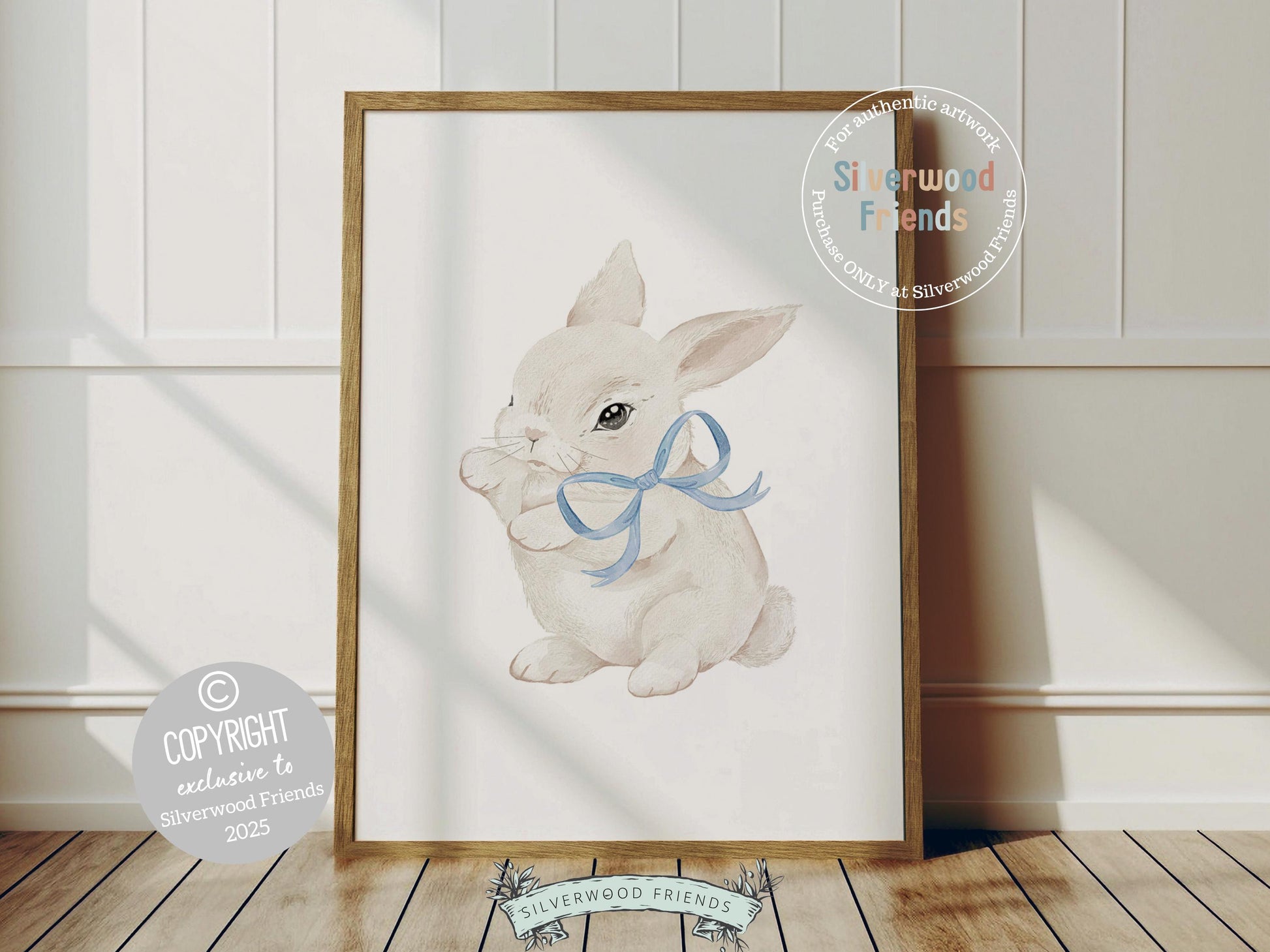 Blue Bunny Nursery Prints, Baby Boy Blue Woodland Bunny Nursery Decor, Printable Nursery Wall Art, Easter Decor Poster, Spring Digital Print
