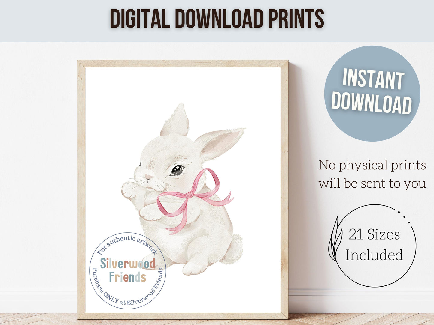 Bunny Nursery Prints, Baby Girl Pink Woodland Bunny Nursery Decor, Printable Nursery Wall Art, Easter Rabbit Nursery Wall Art Digital Prints