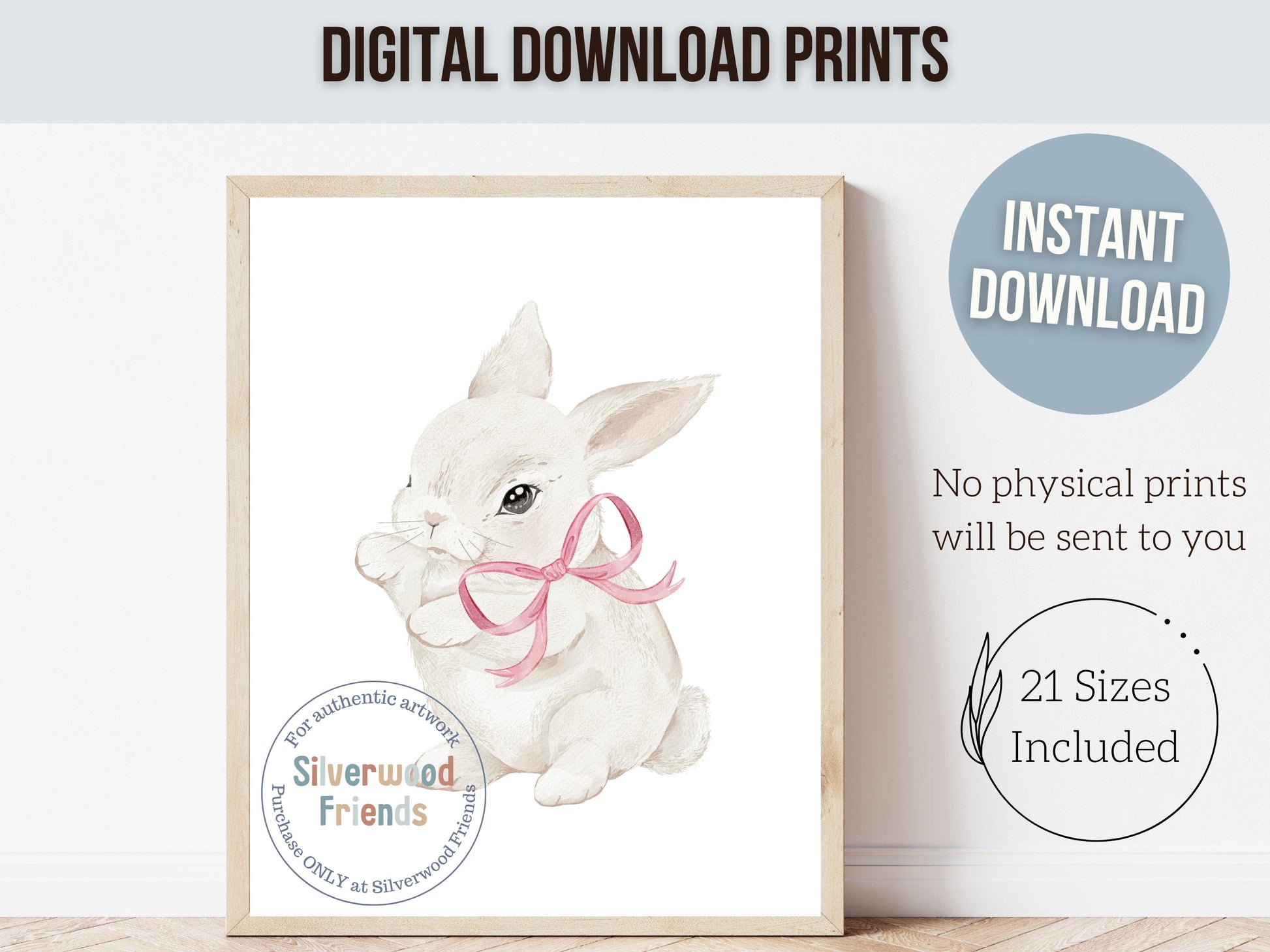 Bunny Nursery Prints, Baby Girl Pink Woodland Bunny Nursery Decor, Printable Nursery Wall Art, Easter Rabbit Nursery Wall Art Digital Prints