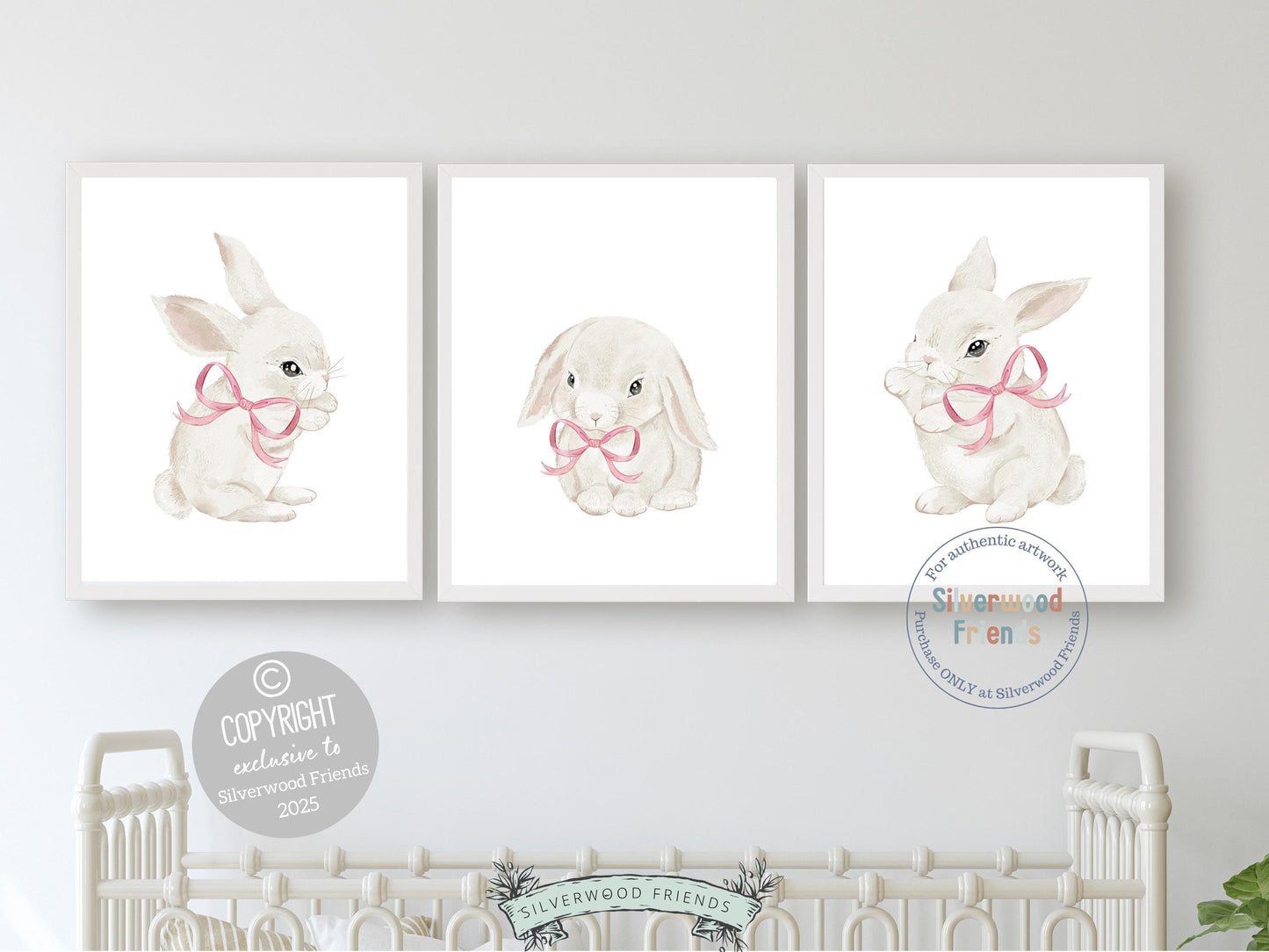Bunny Nursery Prints, Baby Girl Pink Woodland Bunny Nursery Decor, Printable Nursery Wall Art, Easter Rabbit Nursery Wall Art Digital Prints