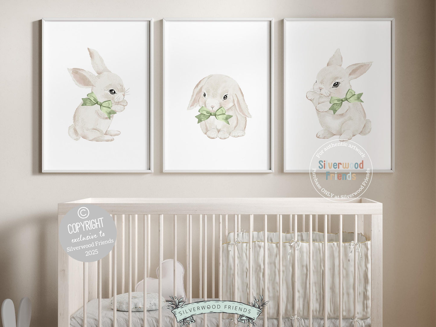 Bunny Nursery Prints, Sage Green Woodland Bunny Nursery Decor, Printable Nursery Wall Art, Easter Rabbit Decor Poster, Spring Digital Print