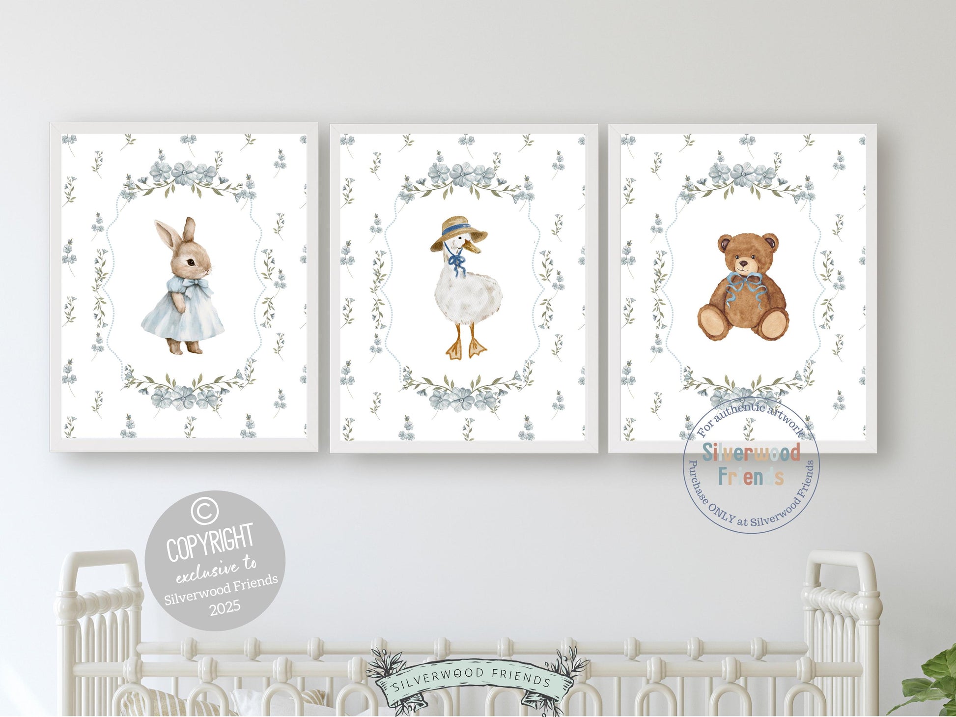 Vintage Woodland Animal Nursery Prints, Floral Woodland Bunny Nursery Decor, Baby Bear Nursery Wall Art, Vintage Duck Nursery Digital Print