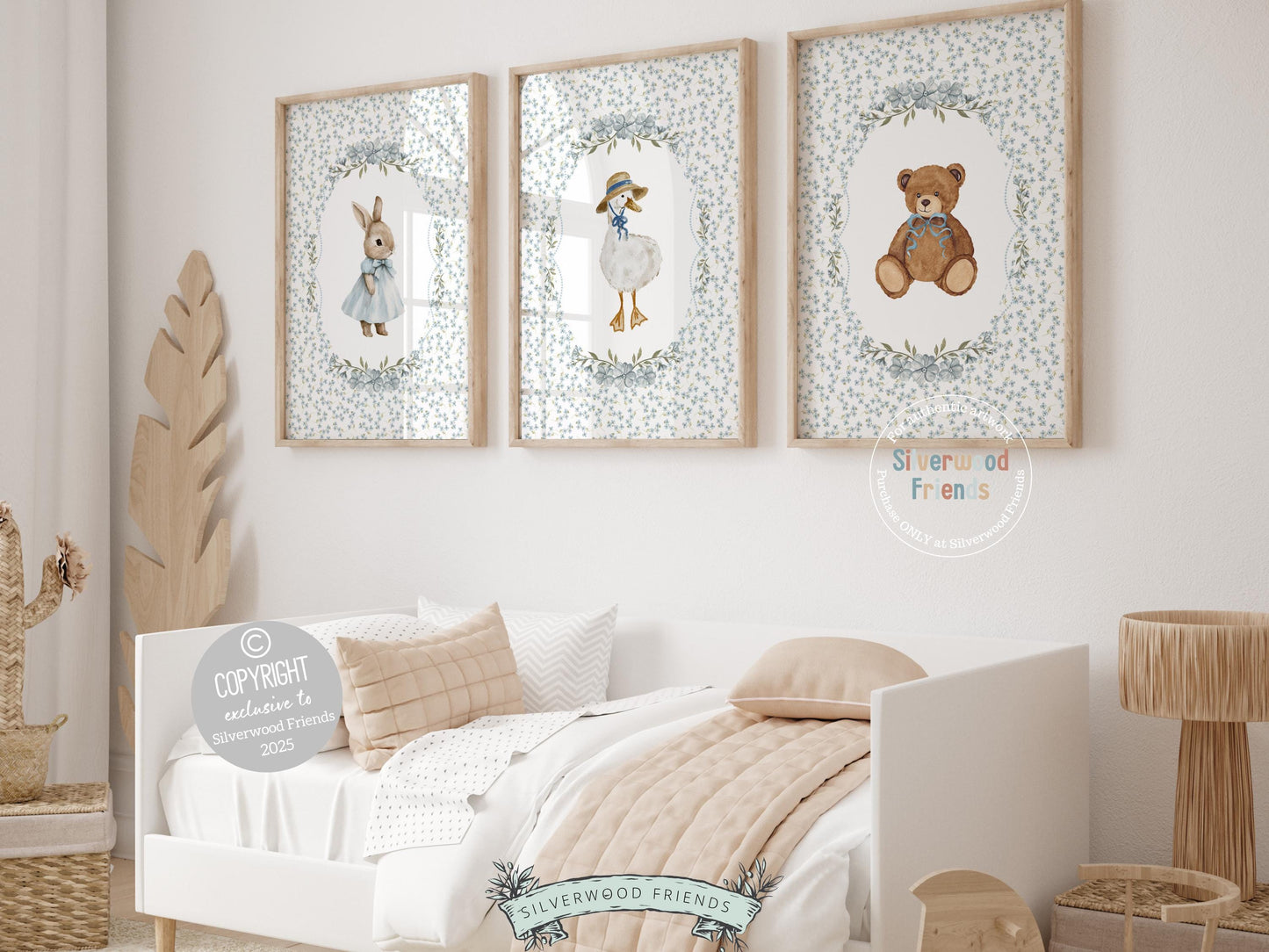 Vintage Woodland Animal Nursery Prints, Floral Woodland Bunny Nursery Decor, Baby Bear Nursery Wall Art, Vintage Duck Nursery Digital Print