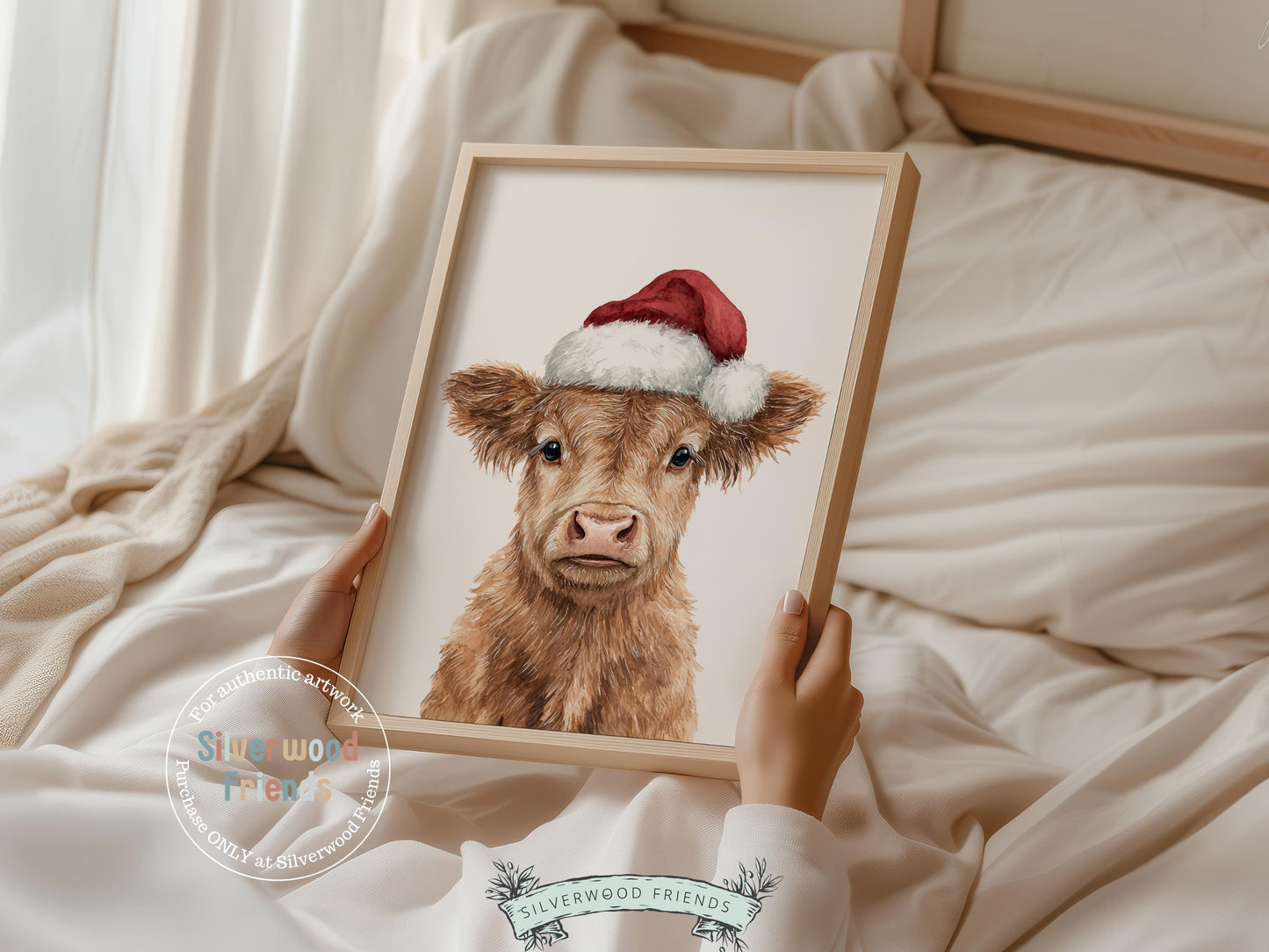 Christmas Highland Cow Print, Baby Highland Cow Christmas Decor, Christmas Printable Wall Art, Rustic Farmhouse Christmas Cow Digital Print