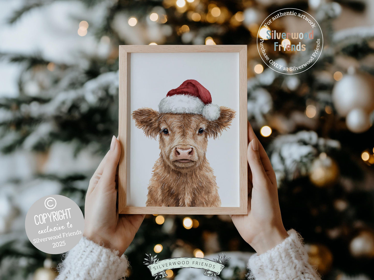 Christmas Highland Cow Print, Baby Highland Cow Christmas Decor, Christmas Printable Wall Art, Rustic Farmhouse Christmas Cow Digital Print
